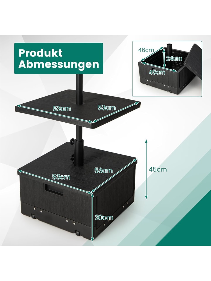 COSTWAY 3-in-1 Sonnenschirmständer Beistelltisch in Schwarz günstig kaufen onesize