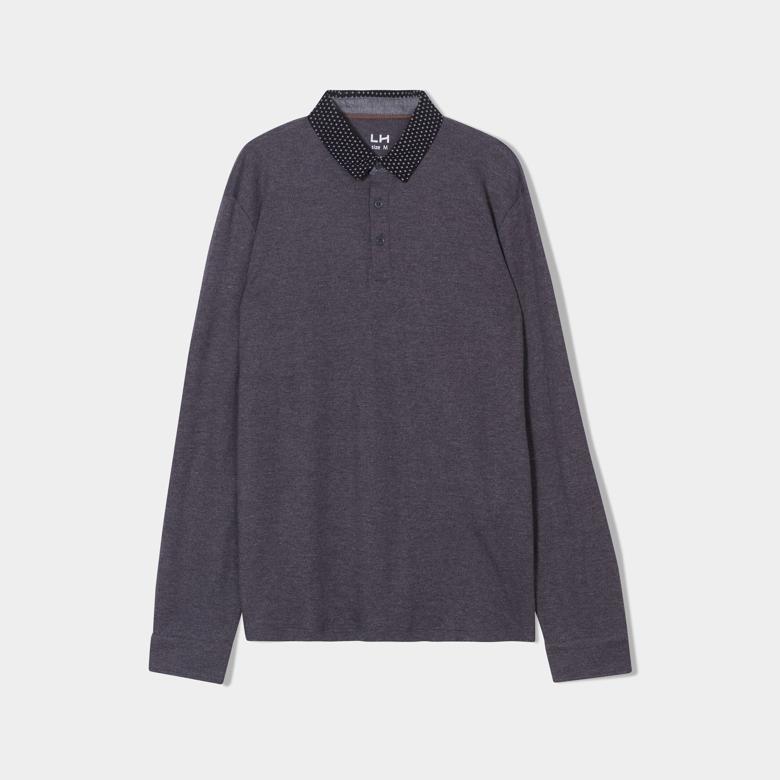 Polo manches longues col boutonné coton gris homme | La Halle