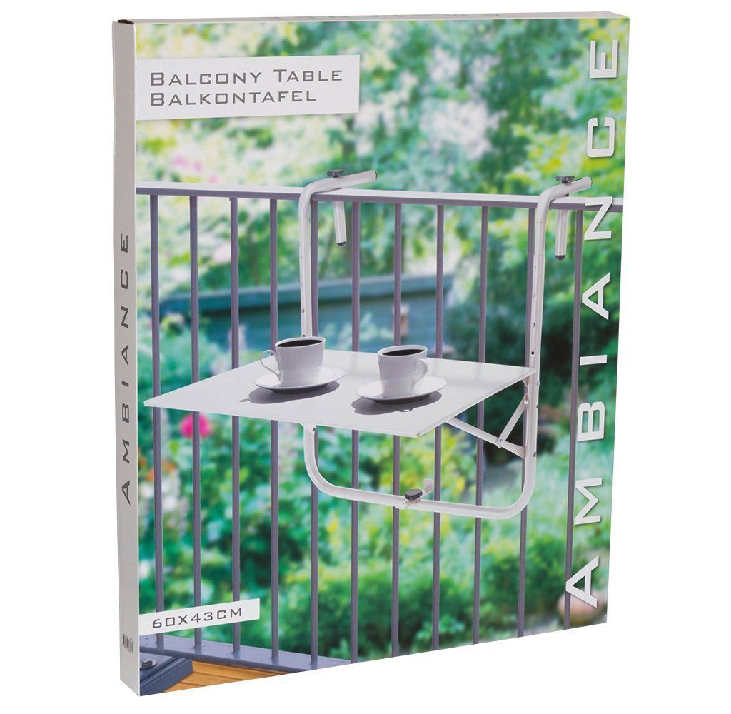 Trendyshop365 Balkonhängetisch klappbar 60x40cm wetterfest (1-St), klappbare 4-fach höhenverstellbare Tischplatte