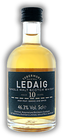 Ledaig 10 Years Peated Single Malt 46,3% 0,05 Liter Ledaig 10 Years Peated Single Malt 46,3% 0,05 Liter Verlockend süß mit medizinischen Aromen und wunderbarer Torfnote. Alter 10 J. - 0,05	 Liter - Vol 46,3%
