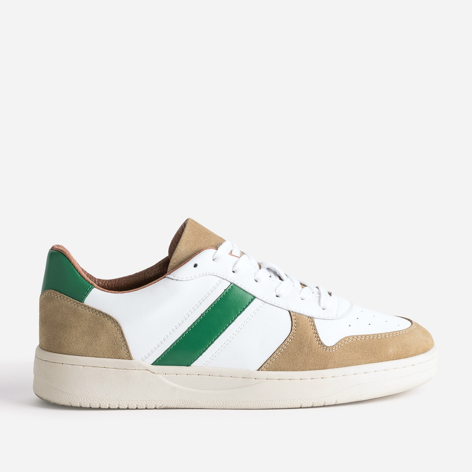 Tennis blanche, beige et verte en cuir