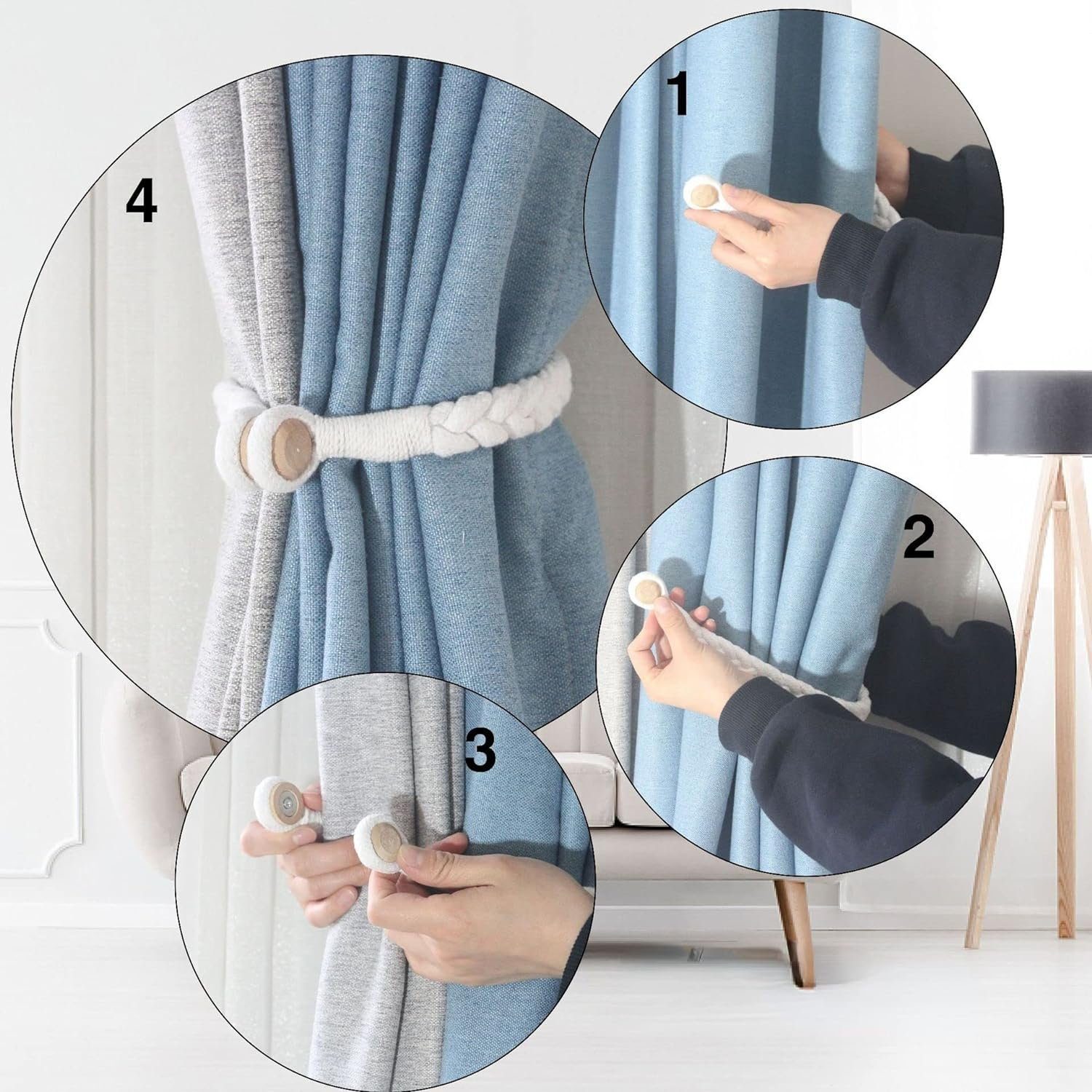 Raffhalter Vorhang Raffhalter Magnet, Boho-Stil, geflochten, für Zuhause1 Paar, FELIXLEO