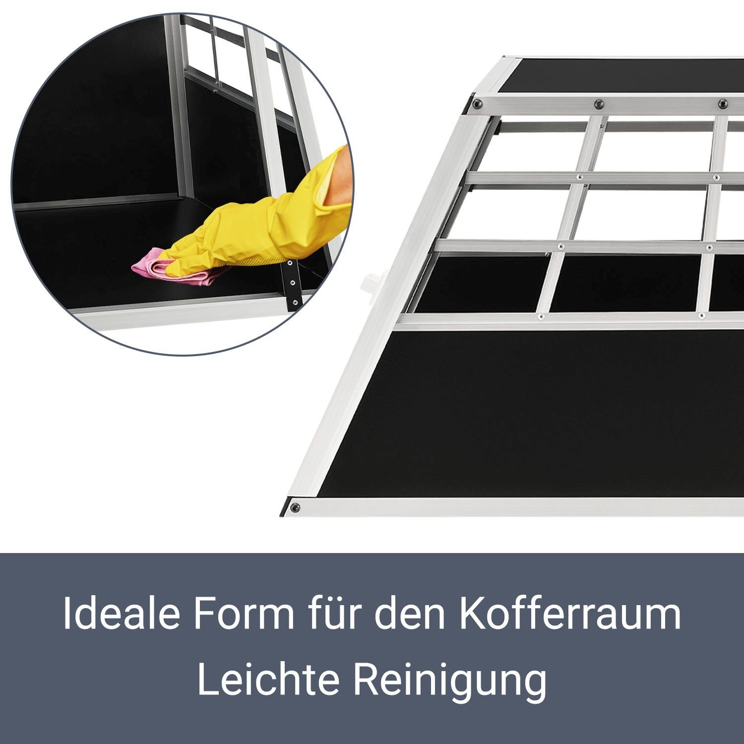 Juskys Tierreisebox Alu-Hundetransportbox in 4 versch. Größen: M, L, L-X, XL, Auto Hundebox robust und pflegeleicht, Gittertür verschließbar