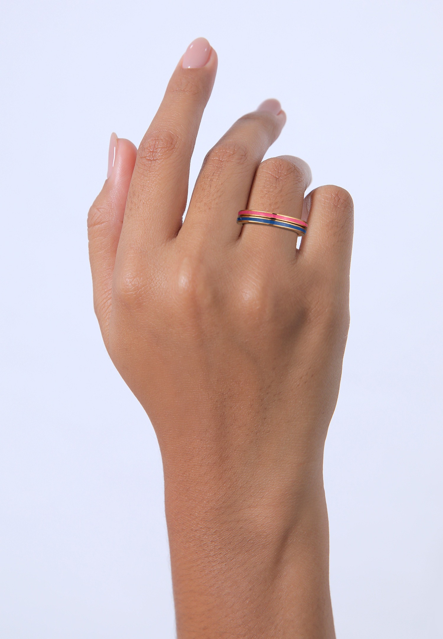 Conjunto básico de anillos Elli para mujer con esmalte negro en plata de ley 925