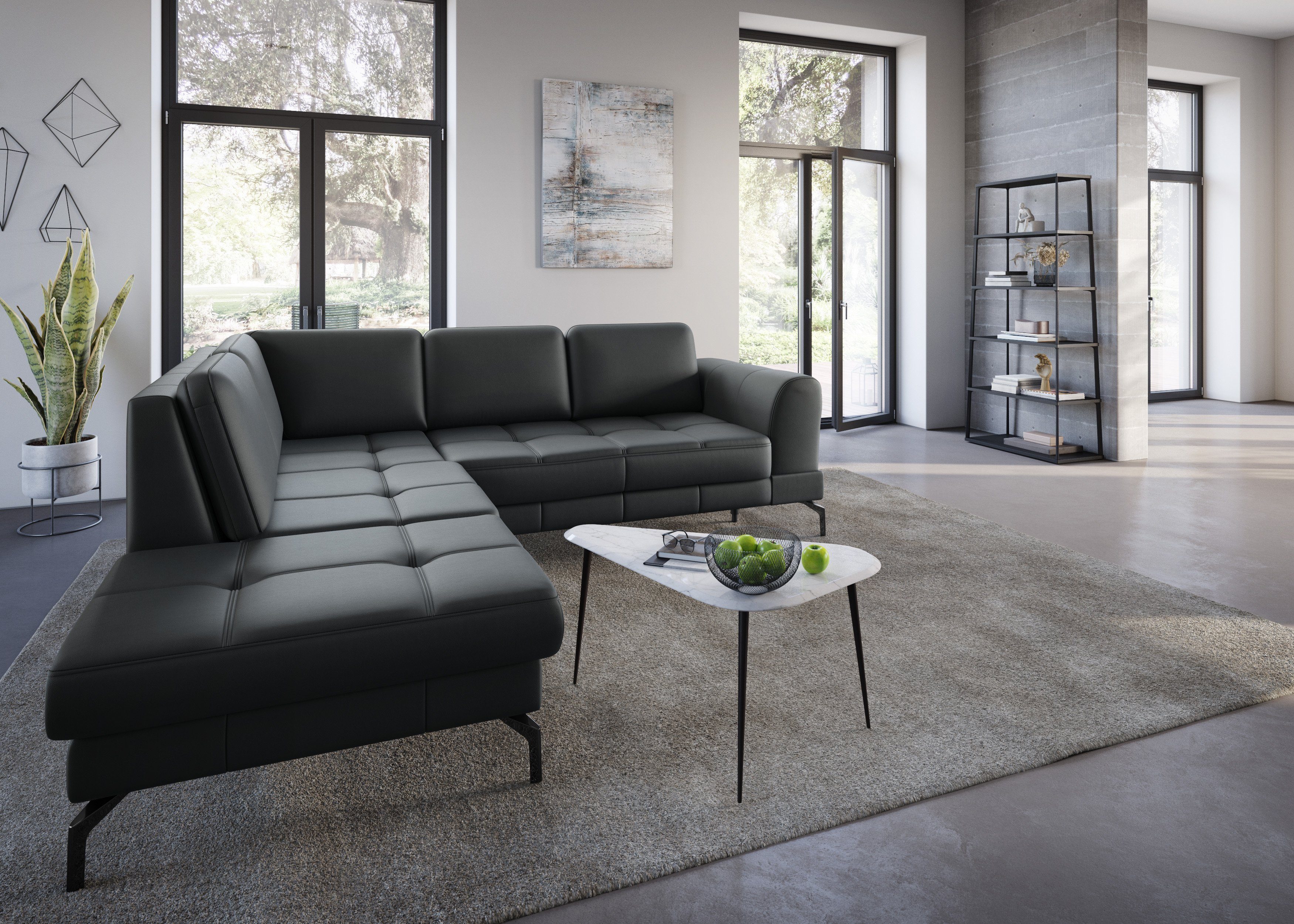 sit&more Ecksofa Bendigo, inklusive Sitztiefenverstellung, Bodenfreiheit 15 cm, in 2 Fußfarben