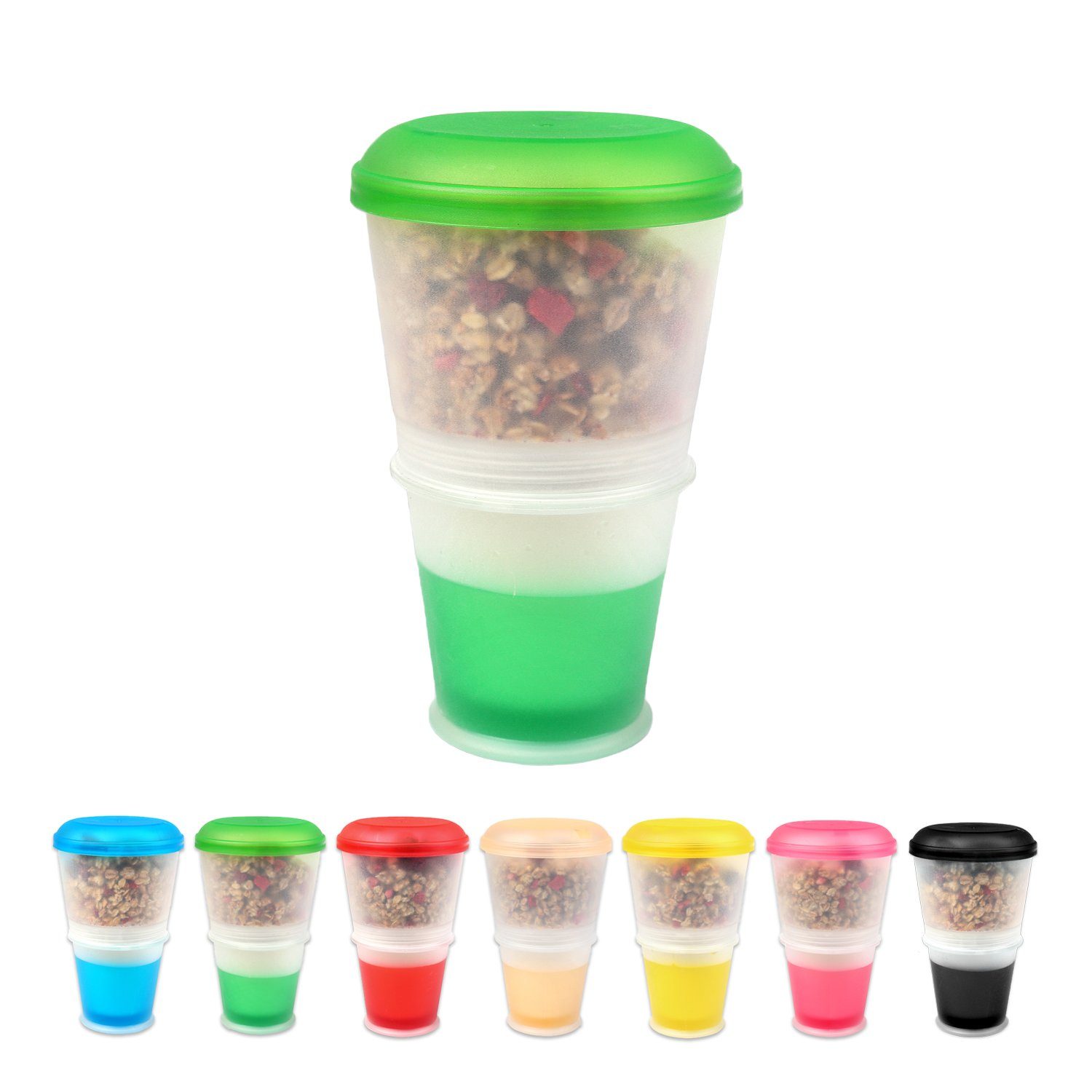 Schramm Joghurtgläser Schramm® Joghurtbecher 7 Farben to go Müsli-to-Go Müslibecher mit integriertem Kühlfach und Löffel Müslischale Joghurt Becher Müslibehälter Joghurtbehälter für unterwegs