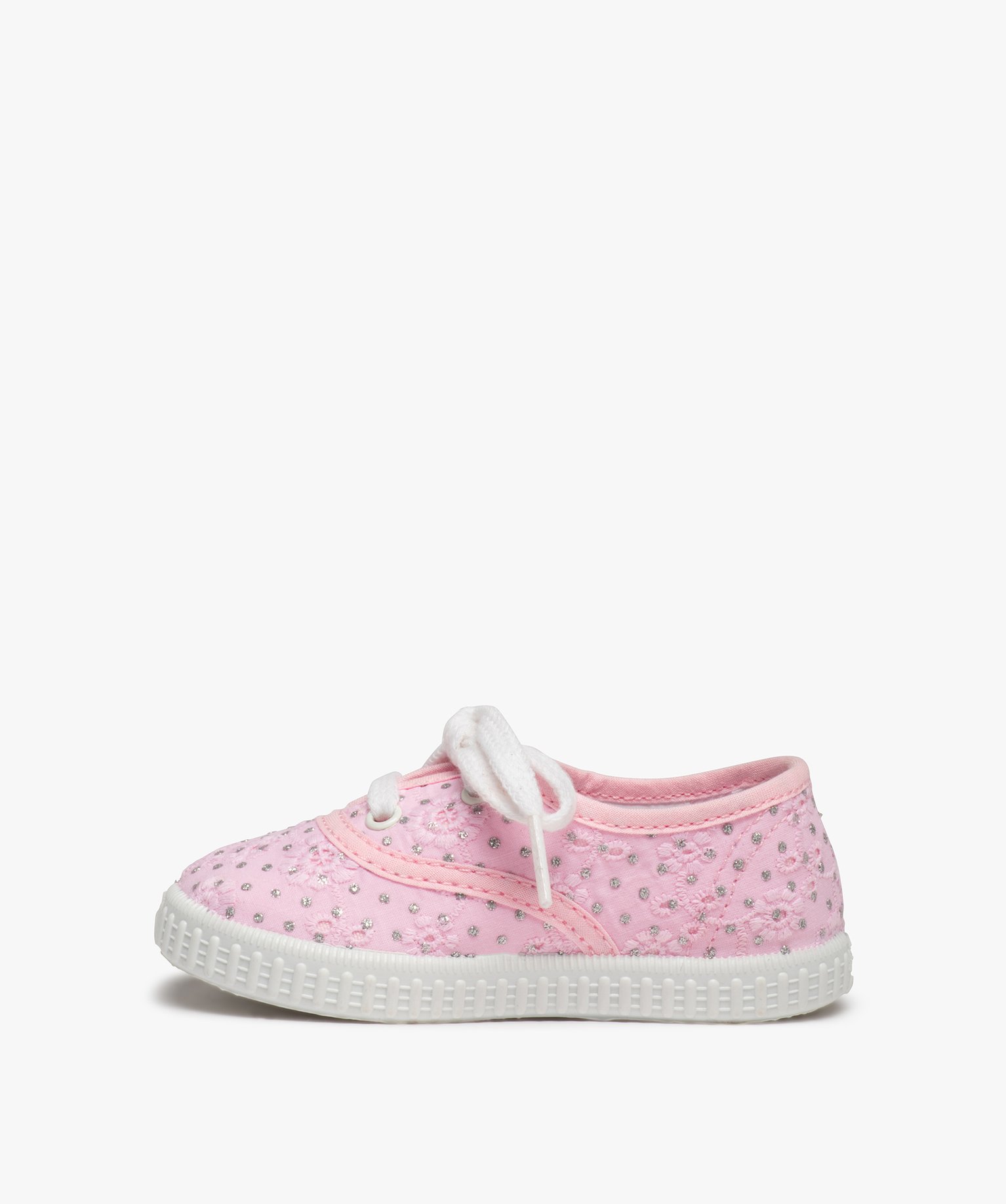 Tennis bébé fille en dentelle anglaise et pois brillants rose | GEMO