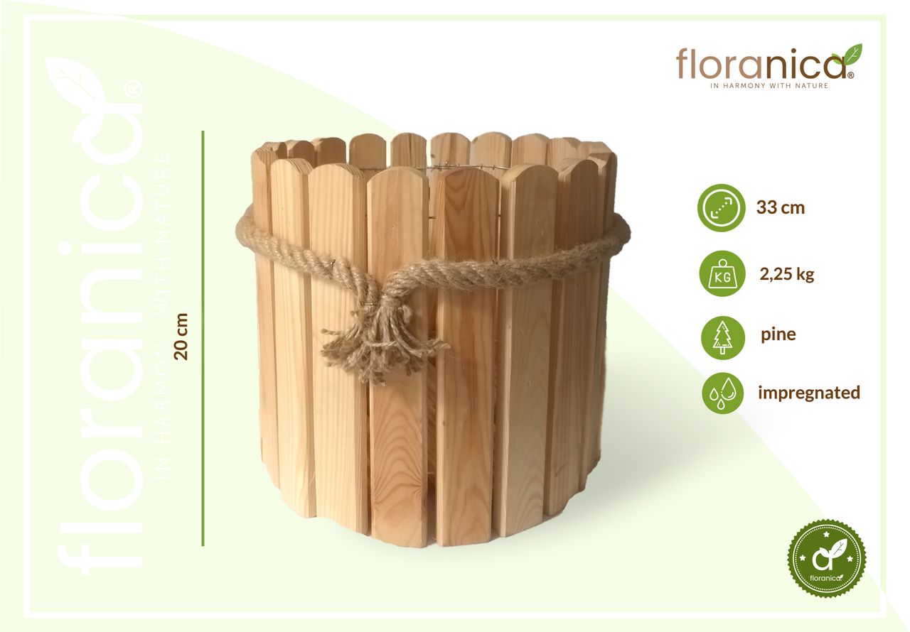 Pemicont Floranica Runder Blumentopf aus Holz 33x20cm Natutal Imprägnierte Kiefer Gehäuse für Kräuter Blumen Haus- und Gartendekoration Truhe Für den Innen- und Außenbereich EU-Produkt