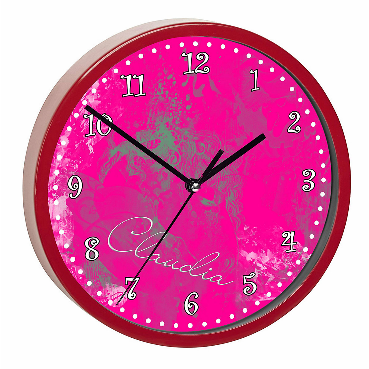 Kinder Wanduhr personalisiert mit Name Traum Pink