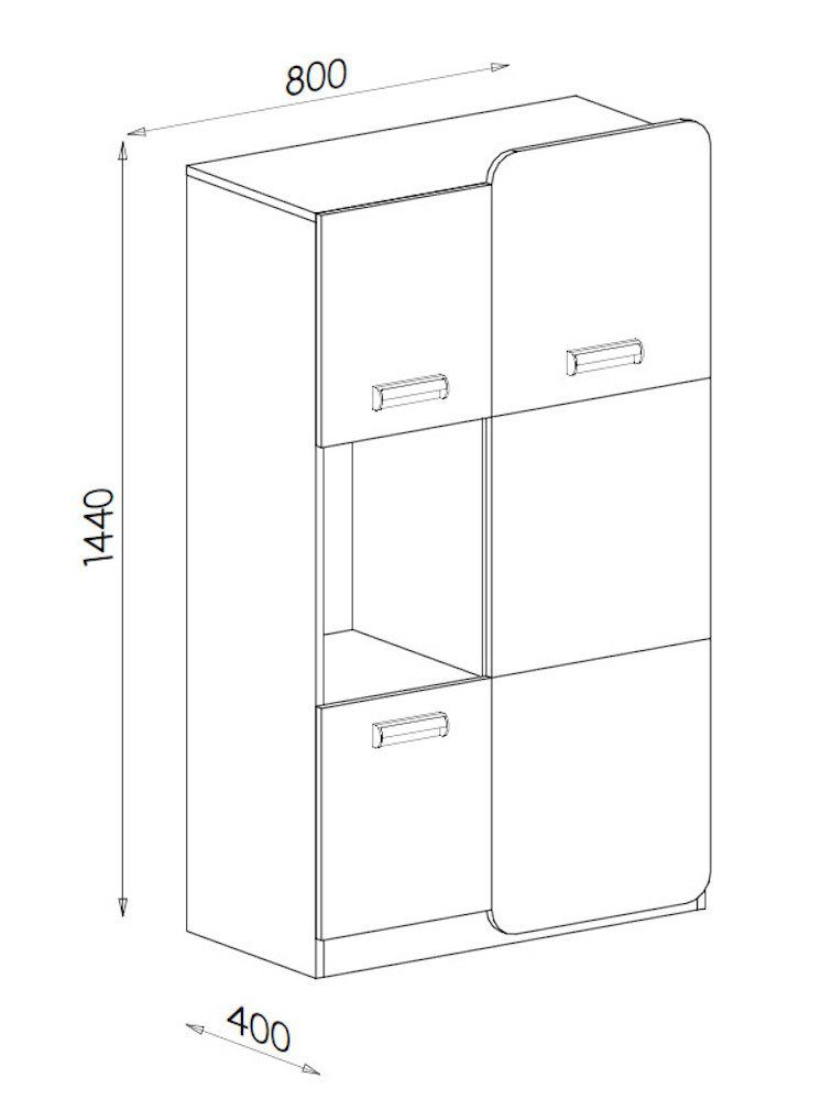 Feldmann-Wohnen Stauraumschrank Loreto 80cm 3-türig Esche Coimbra / lindgrün