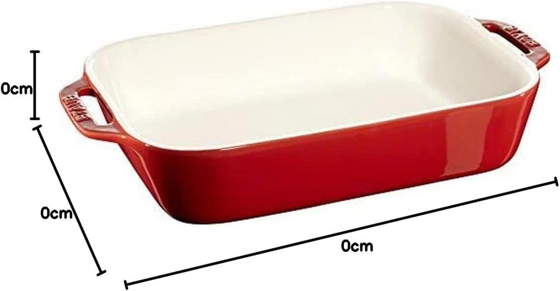 Staub Auflaufform Staub Keramik Auflaufform 34x26cm 3.5L Rot, Antihaft,Mikrowellensicher, Ofenfest, Spülmaschinenfest