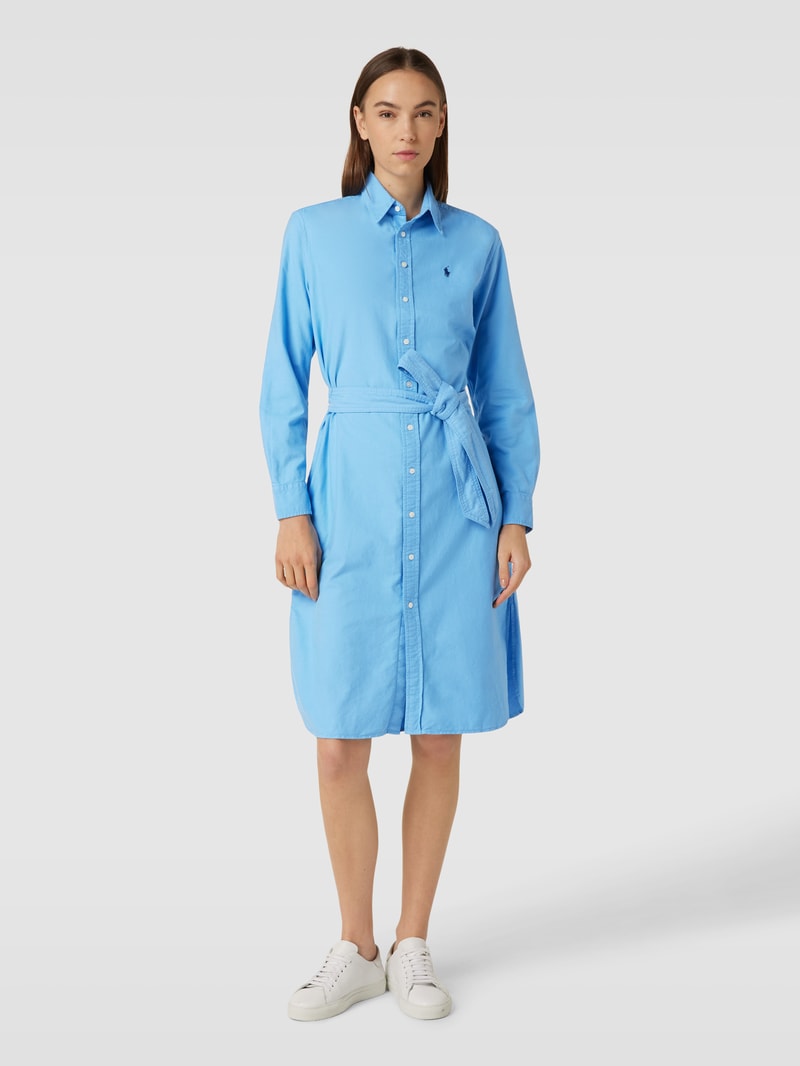 Blusenkleid mit Logo-Stitching und Bindegürtel Modell 'CORY' in bleu