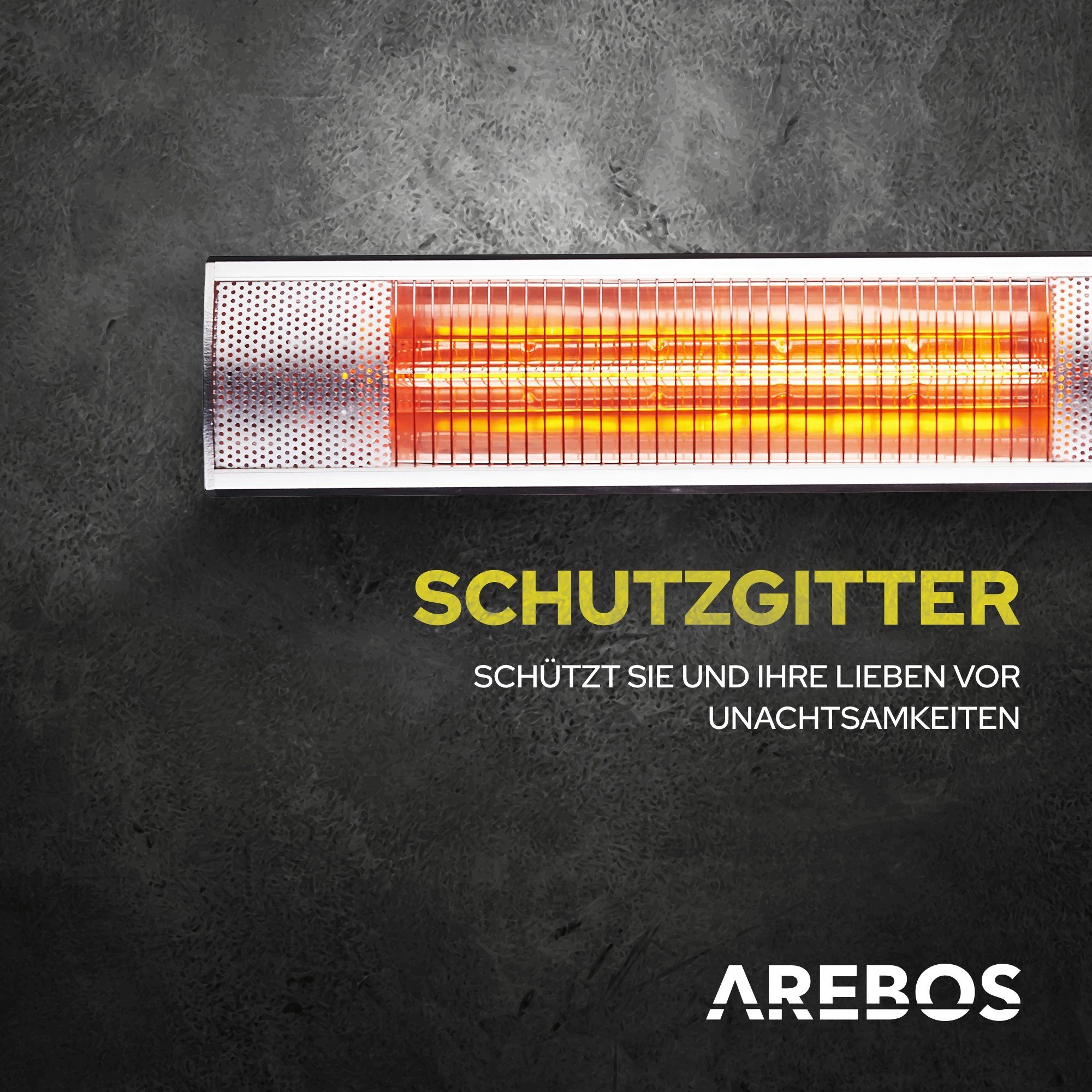 Arebos Infrarotstrahler 3.000 W, mit Fernbedienung, 3 Heizstufen, Geeignet für: 12-20m²