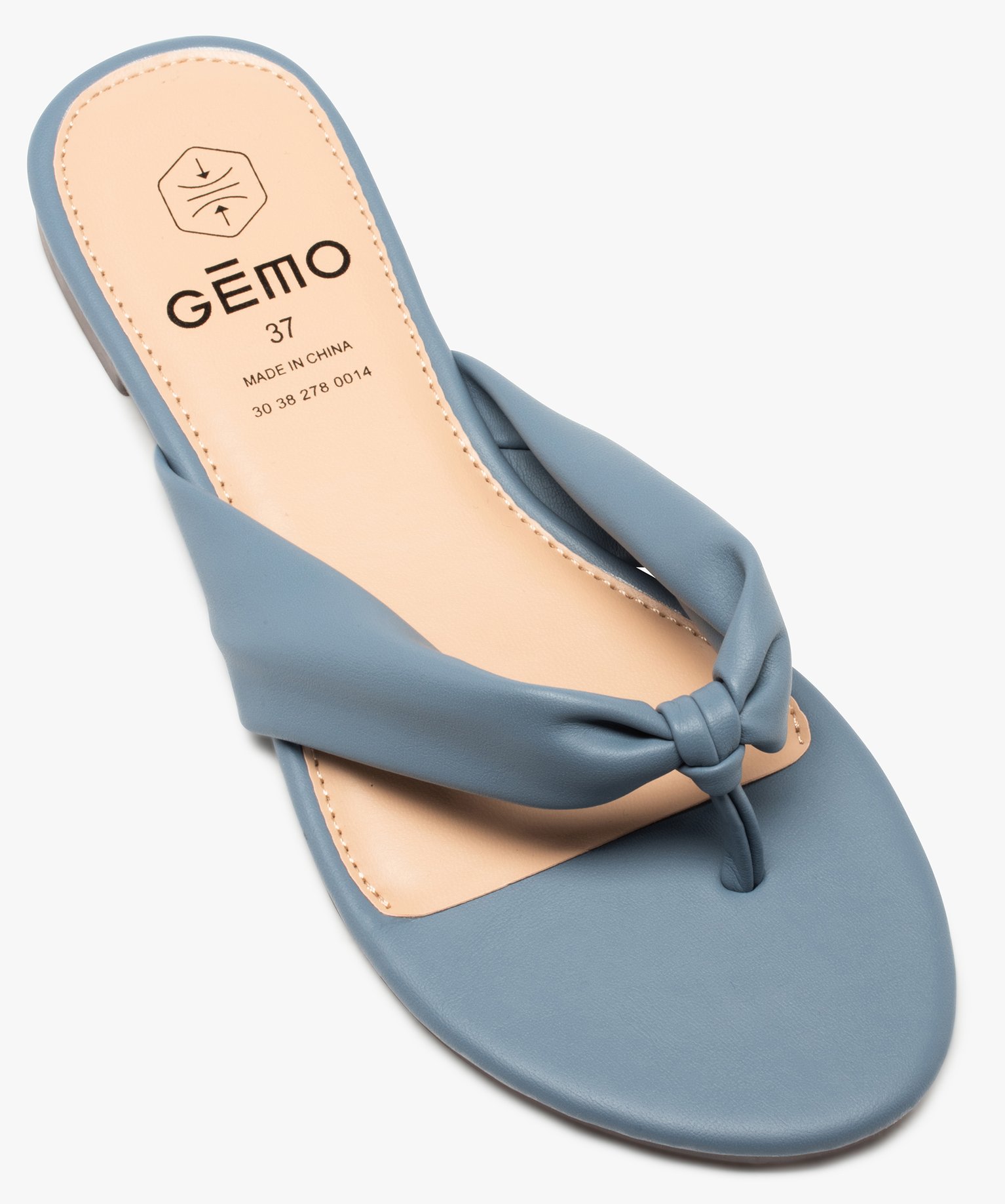 Tongs femme à talon plat et entre-doigts drapé bleu | GEMO