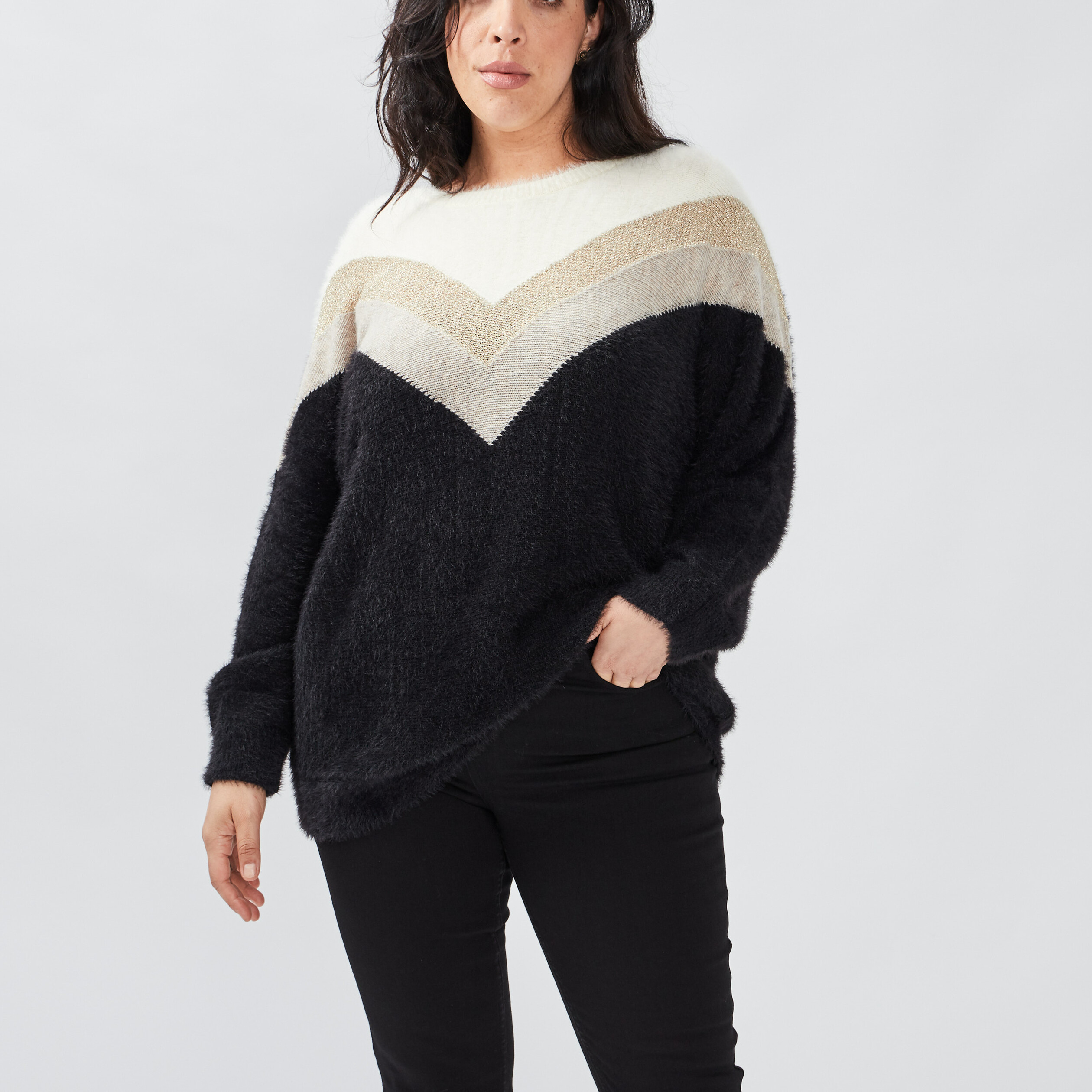 Pull manches longues noir femme grande taille | La Halle