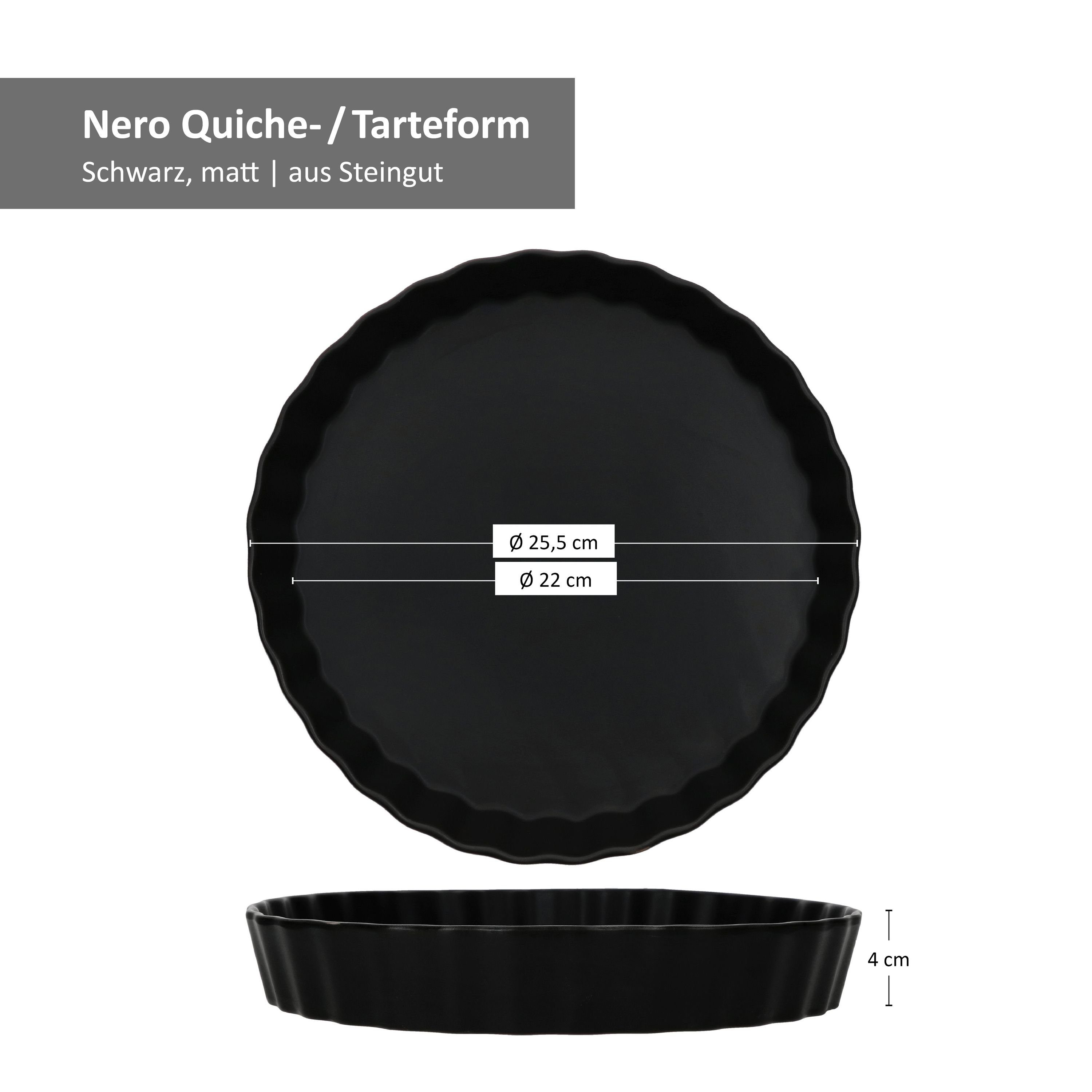 MamboCat Quicheform Kuchenform Nero schwarz Ø25,5cm Quiche Backform Tarte Pie Steingut