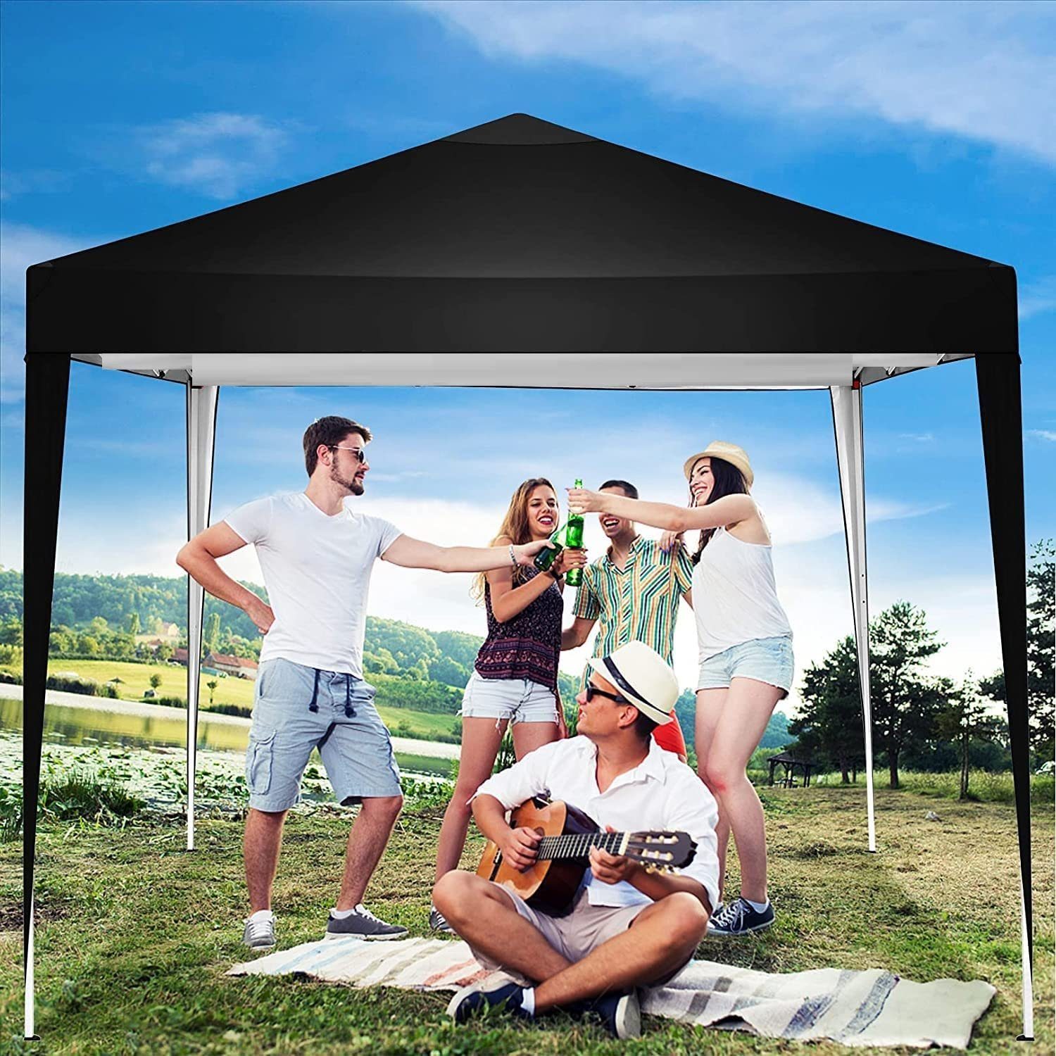 RESCH Faltpavillon Garten Pavillon 3x3m, Partyzelt aus PVC Material, UV-Beständig, Zelt, (Pavillon-Komplettset, Outdoor geeignet für Wintergarten, Terasse, wasserabweisend Stecksystem Montage ohne Werkzeug, Winterfest), Gartenpavillon schwarz, Faltpa