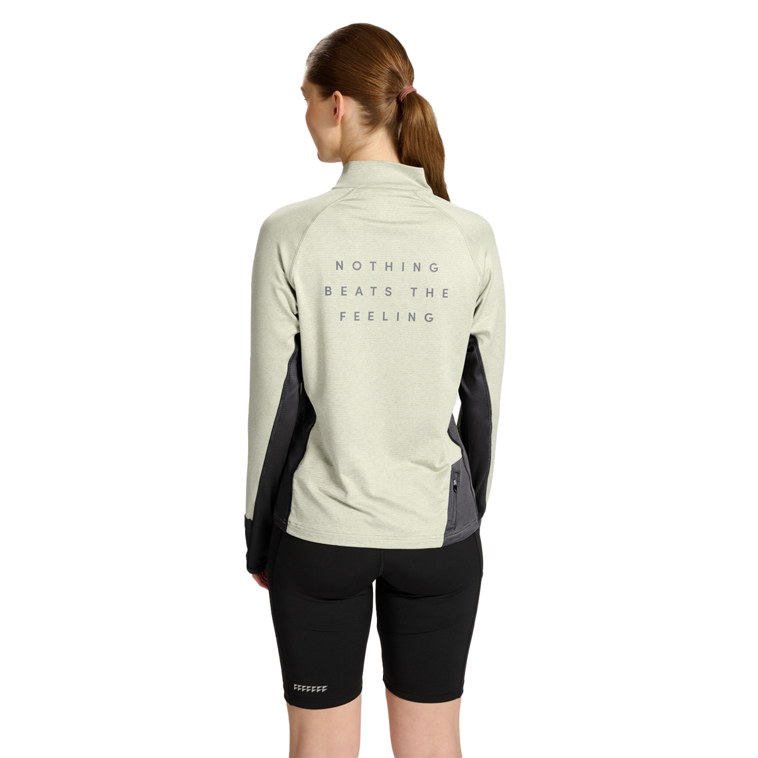 Mesa Half-Zip Lauftop Damen - Beige, Schwarz
