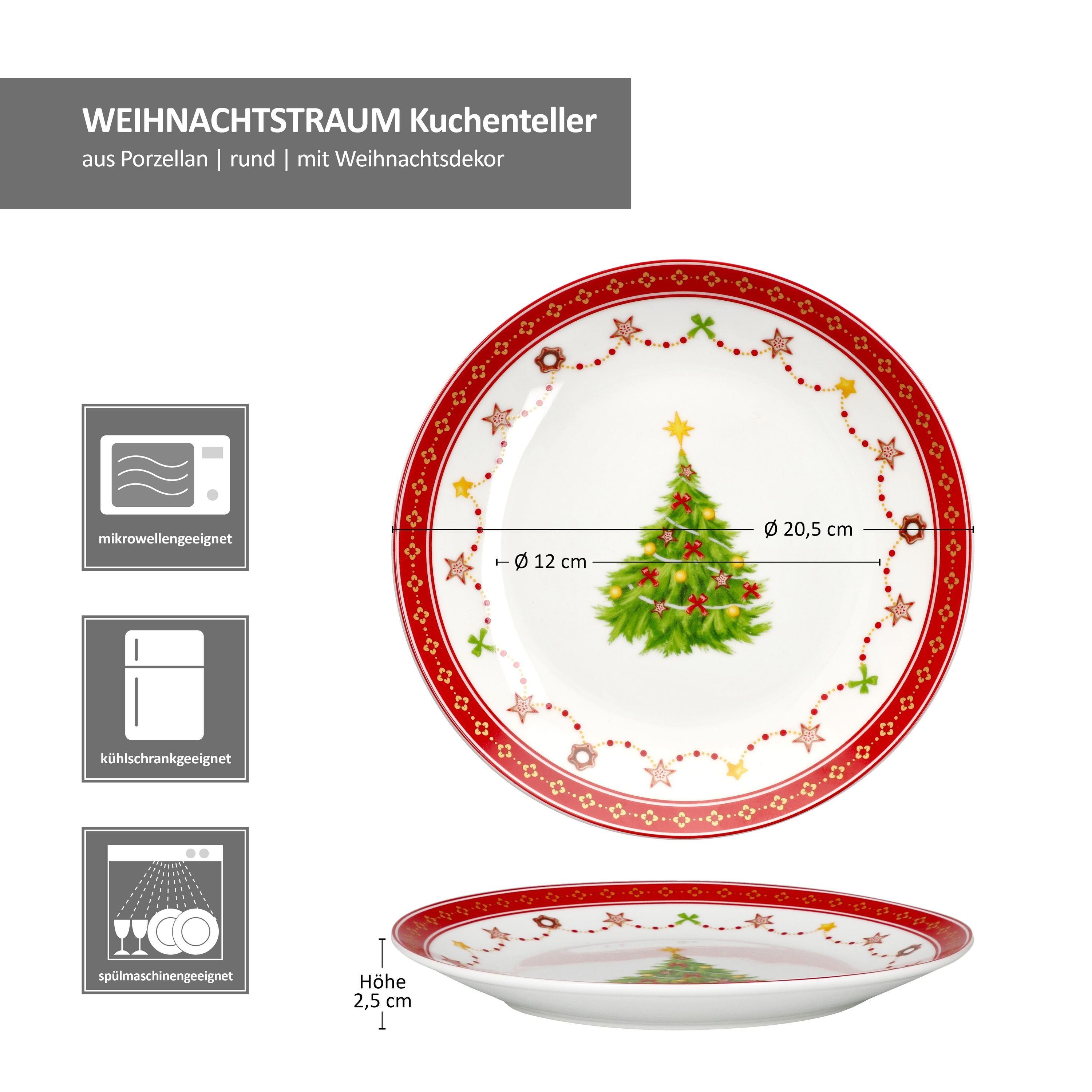 MamboCat Frühstücksteller 6x Weihnachtstraum Kuchenteller Porzellan Dessert-Teller Weihnachten