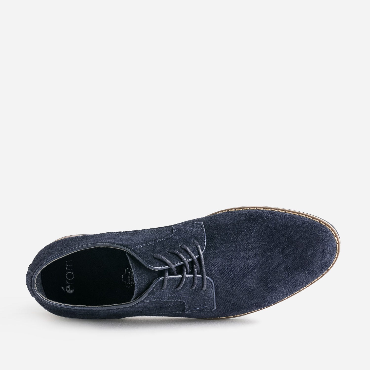 Derby marine en cuir velours embossé
