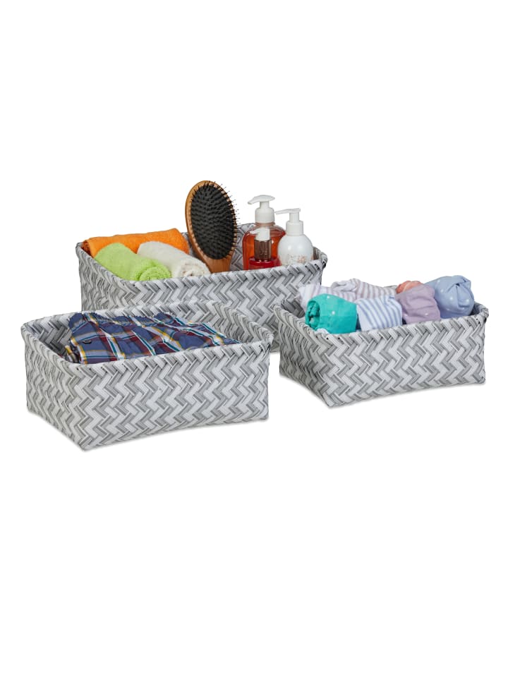 relaxdays 3er-Set: Aufbewahrungskorb in Weiß-Grau günstig kaufen onesize