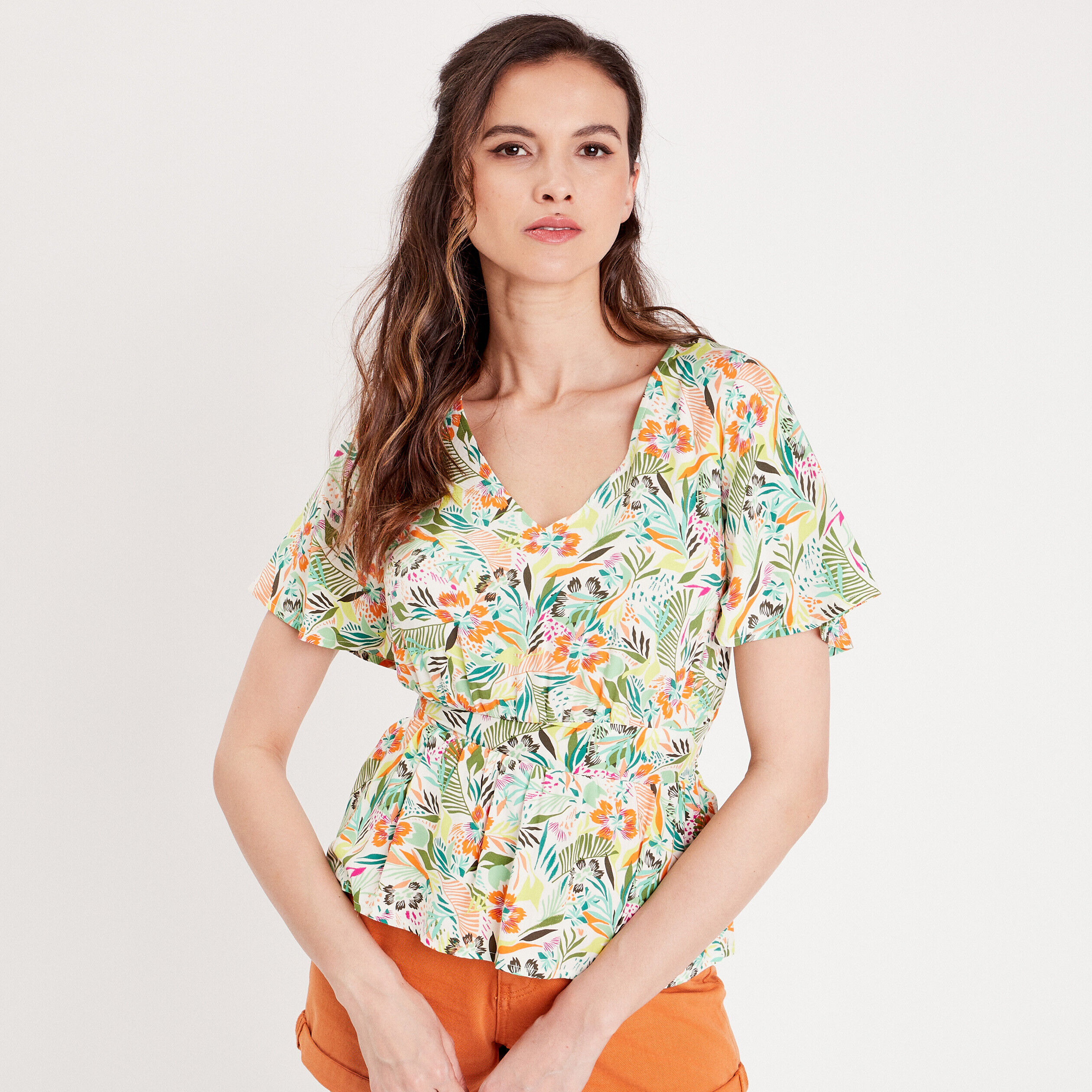 Blouse avec manches courtes blanc femme | Cache Cache