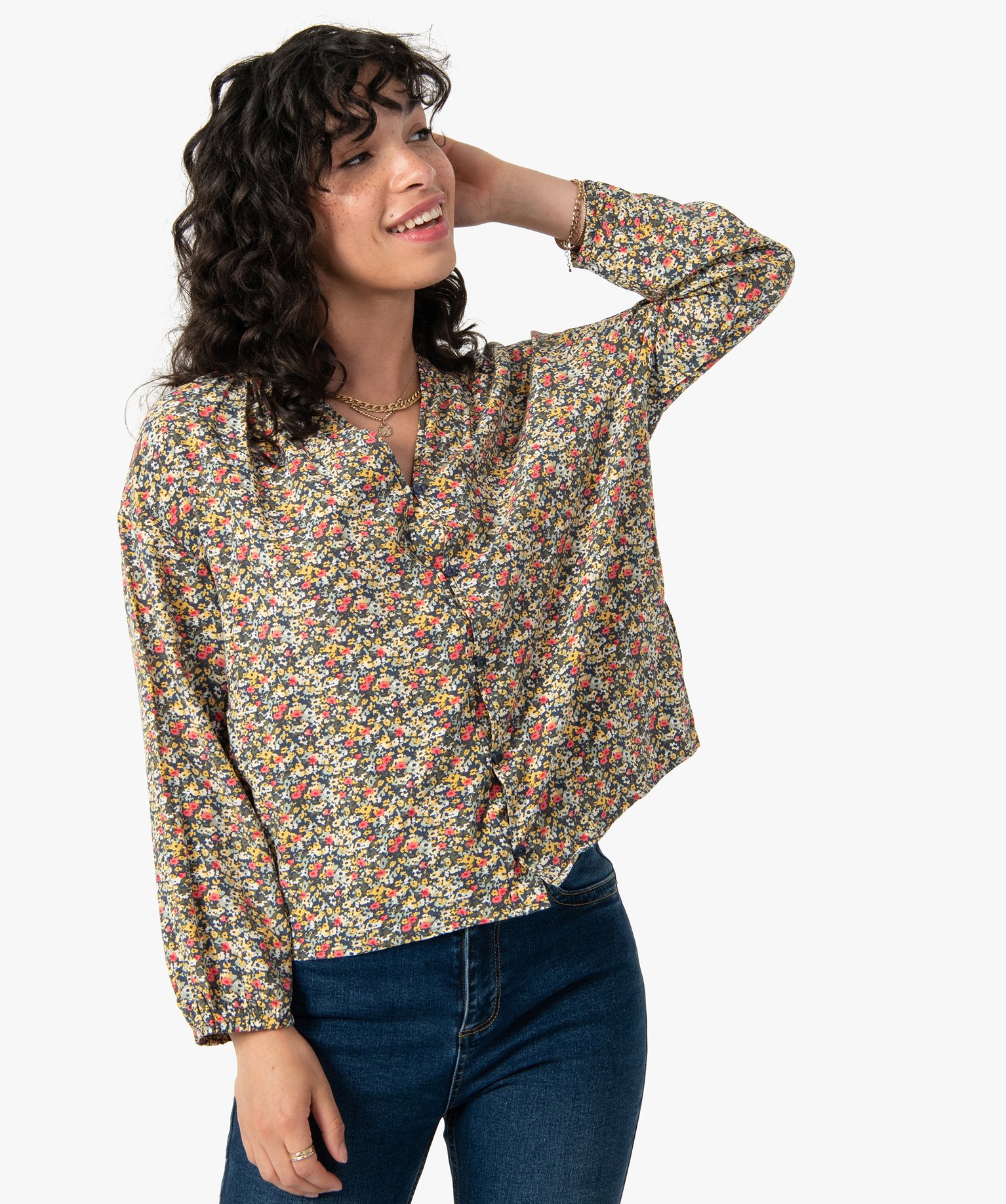 Blouse femme à manches longues à motifs fleuris imprime | GEMO