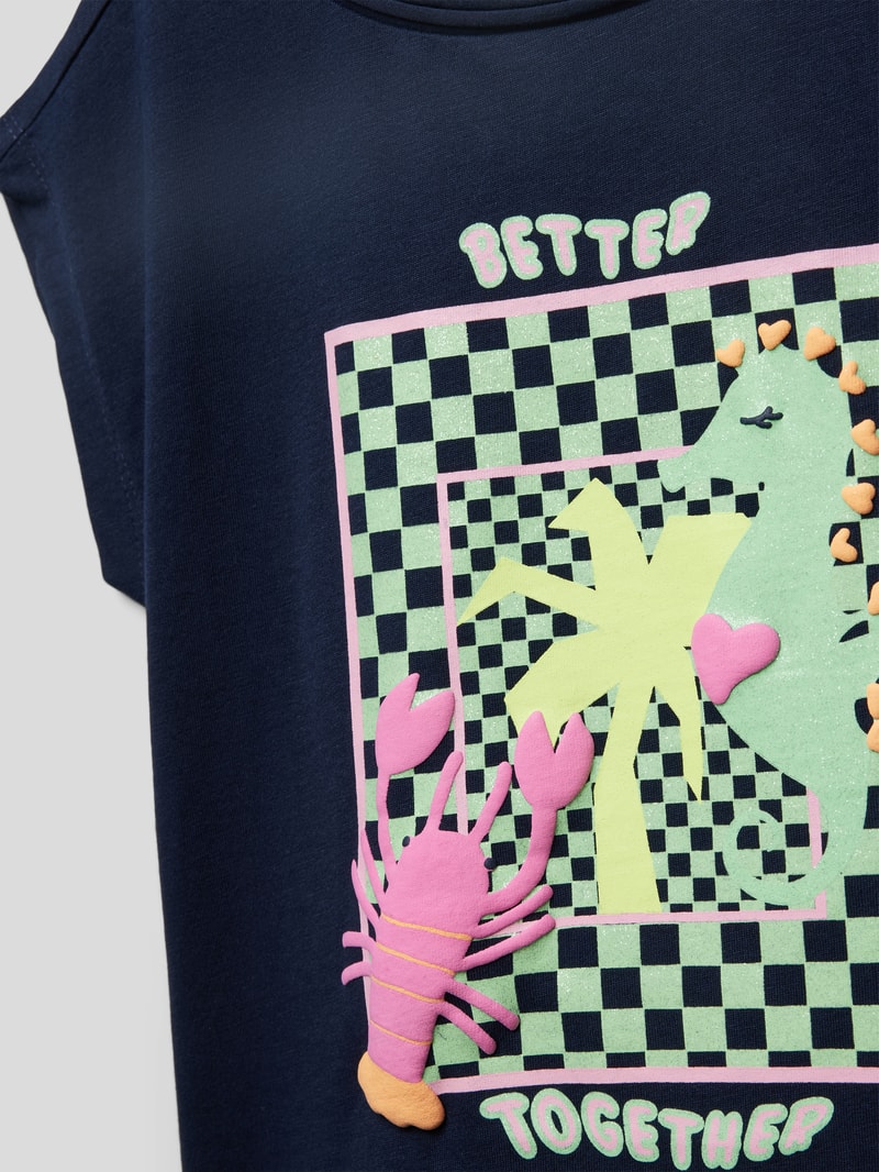 T-Shirt mit Motiv-Print in marineblau