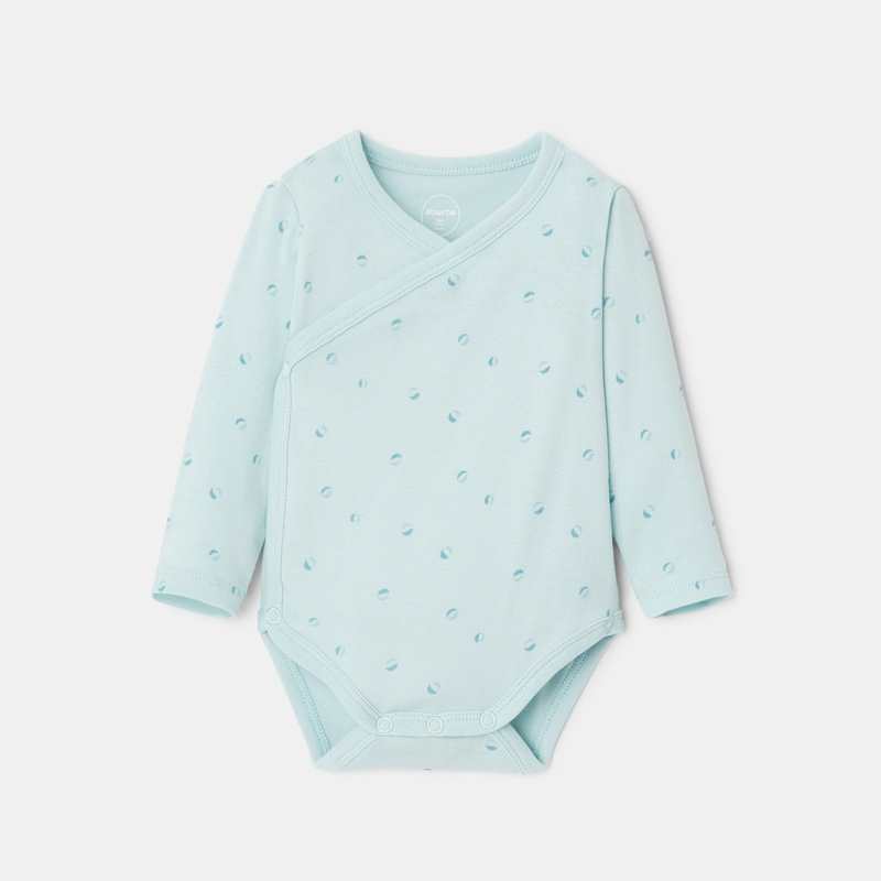 Lot de 3 bodies croisés manches longues en coton bleu naissance Absorba