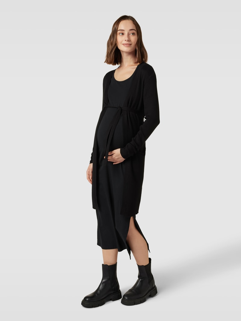 Umstands-Strickjacke mit Stoffgürtel in schwarz
