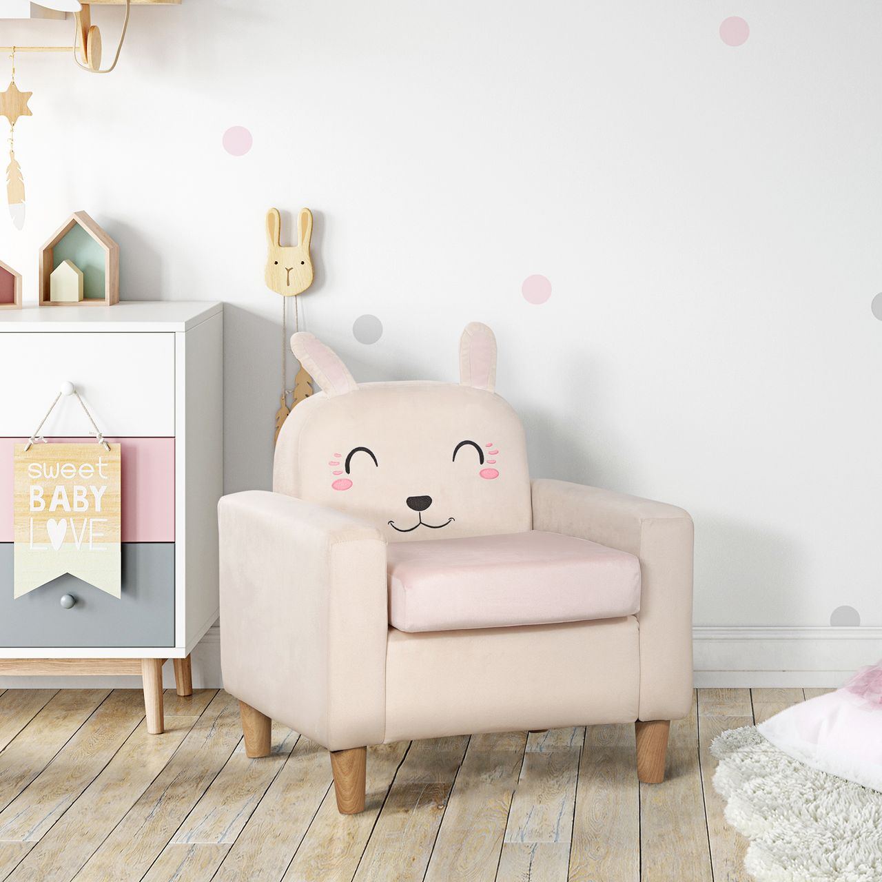 HOMCOM Kindersofa, Kindersessel, Kindercouch mit Samtoptik für Kinder 3-5 Jahre