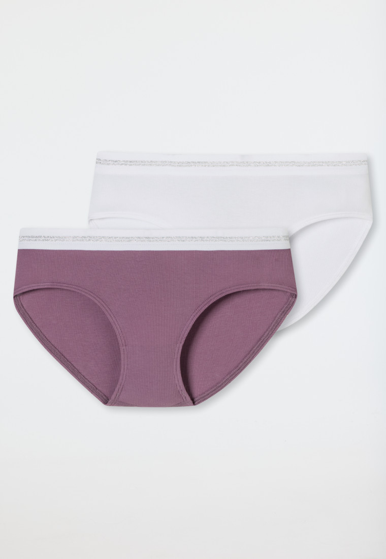 Shorts 2er Pack Doppelripp malve/ weiß - Long Life Rib