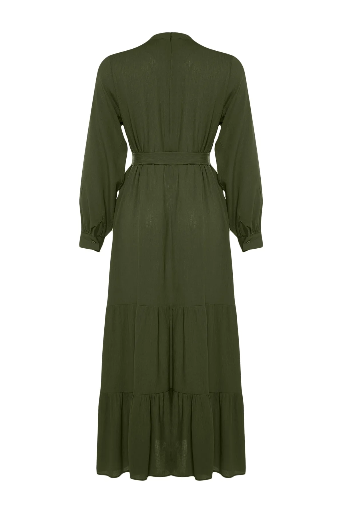 Trendyol Modest  Khakifarbenes gewebtes Kleid mit Ballonärmeln und Gürtel TCTSS23EB00289
