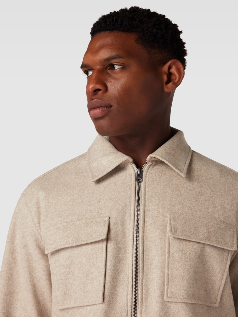 Hemdjacke in melierter Optik in stein meliert