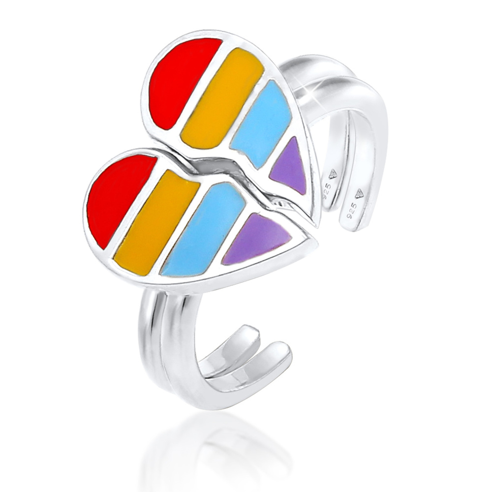 Elli Elli Bague Coeur d'enfant coloré et ludique avec émail en argent sterling 925 Bague