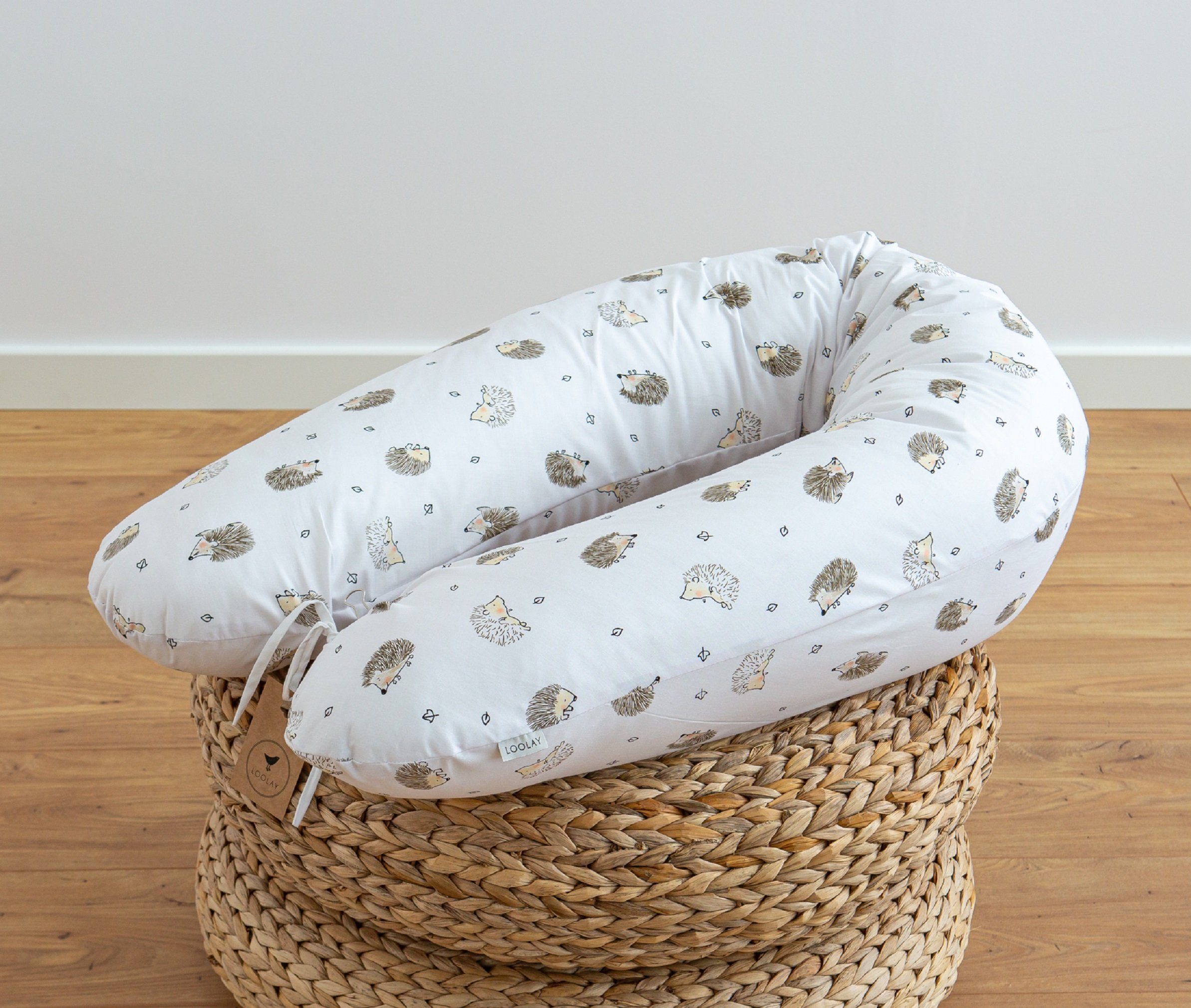 Loolay Stillkissen Premiere! IGEL Baumwolle Schwangerschaftskissen Seitenschläferkissen, MUSTER: Kleine IGEL; WEICH Füllung + 100% BIO-Baumwolle Kissenbezug, XXL 170 cm Stillkissen + Bezug mit Reißverschluss! PREMIUM Geschenk, LOOLAY® - 100% Europäis