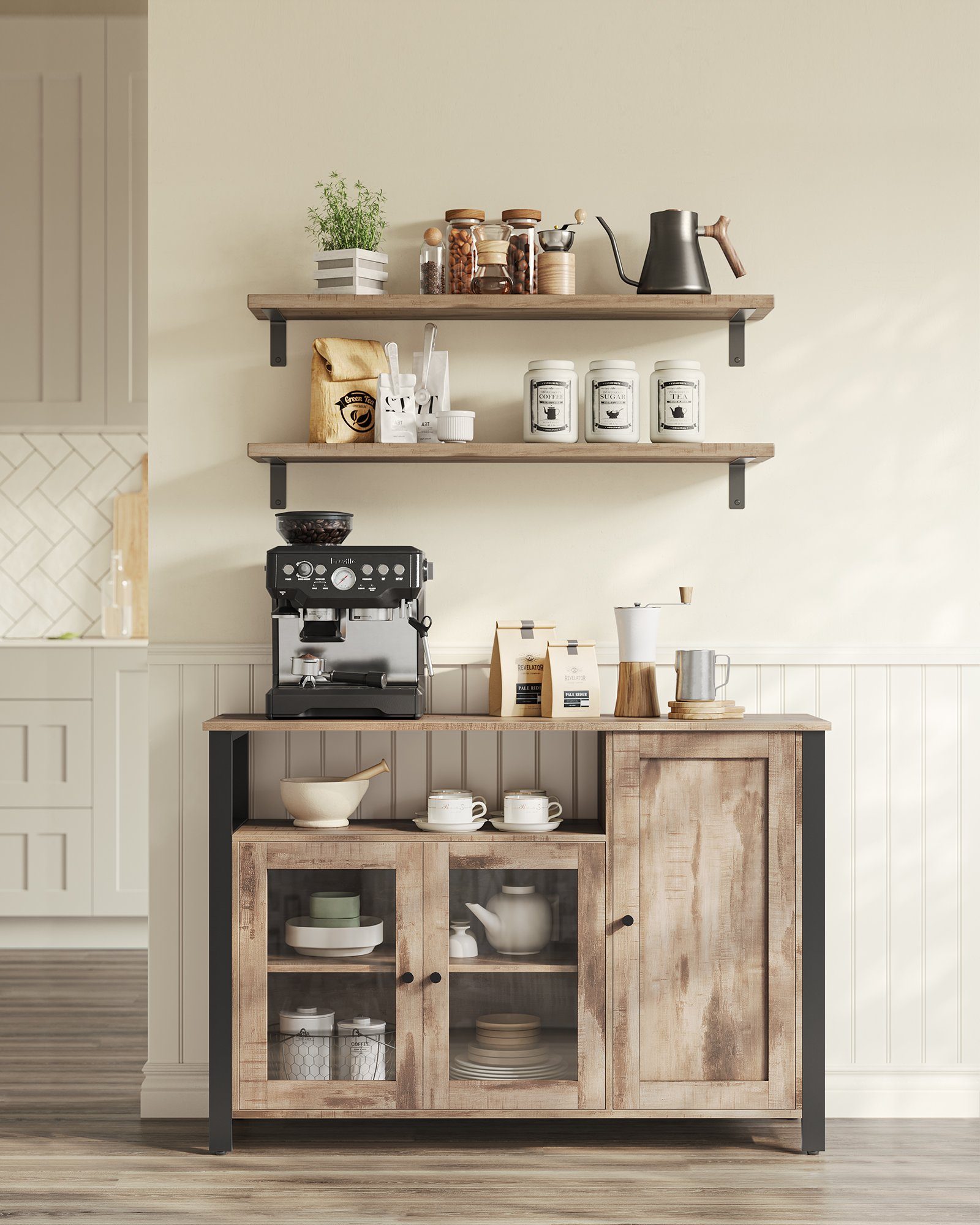 VASAGLE Sideboard Küchenschrank, Kommode, 110 x 33 x 75 cm, mit 3 Türen