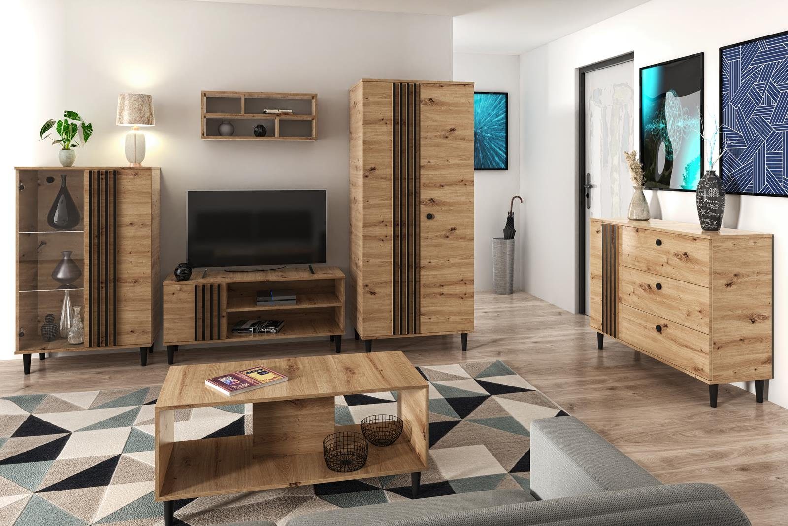 Beautysofa Kommode L3, eintürig Stauraumkommode, mit drei Schubladen, mit Lamellen, in loft Stil
