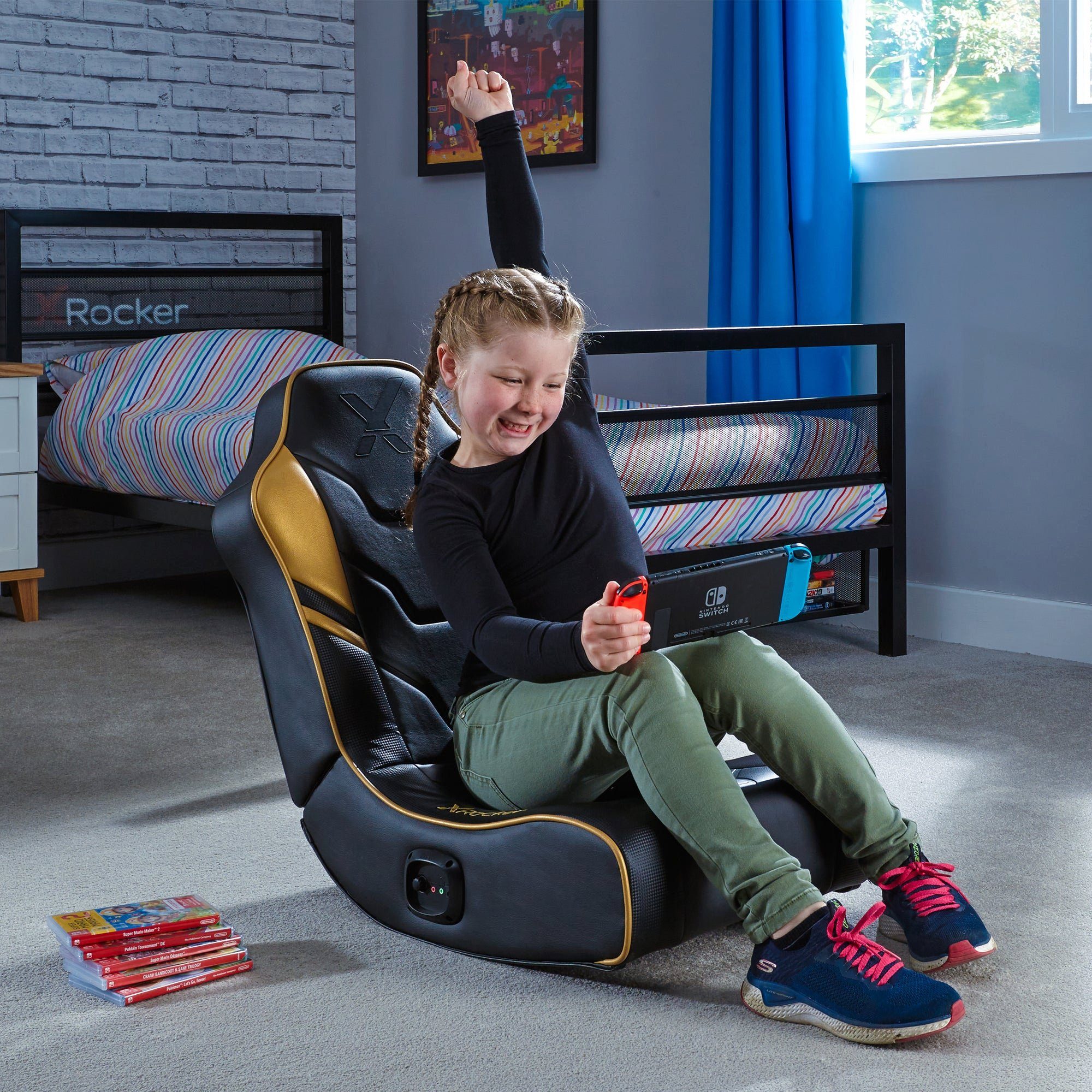 X Rocker Kindersessel Shadow 2.0 Floor Rocker Gaming Sessel mit 2.0 Audiosystem, für Kinder, für Jugendliche, für Teenager