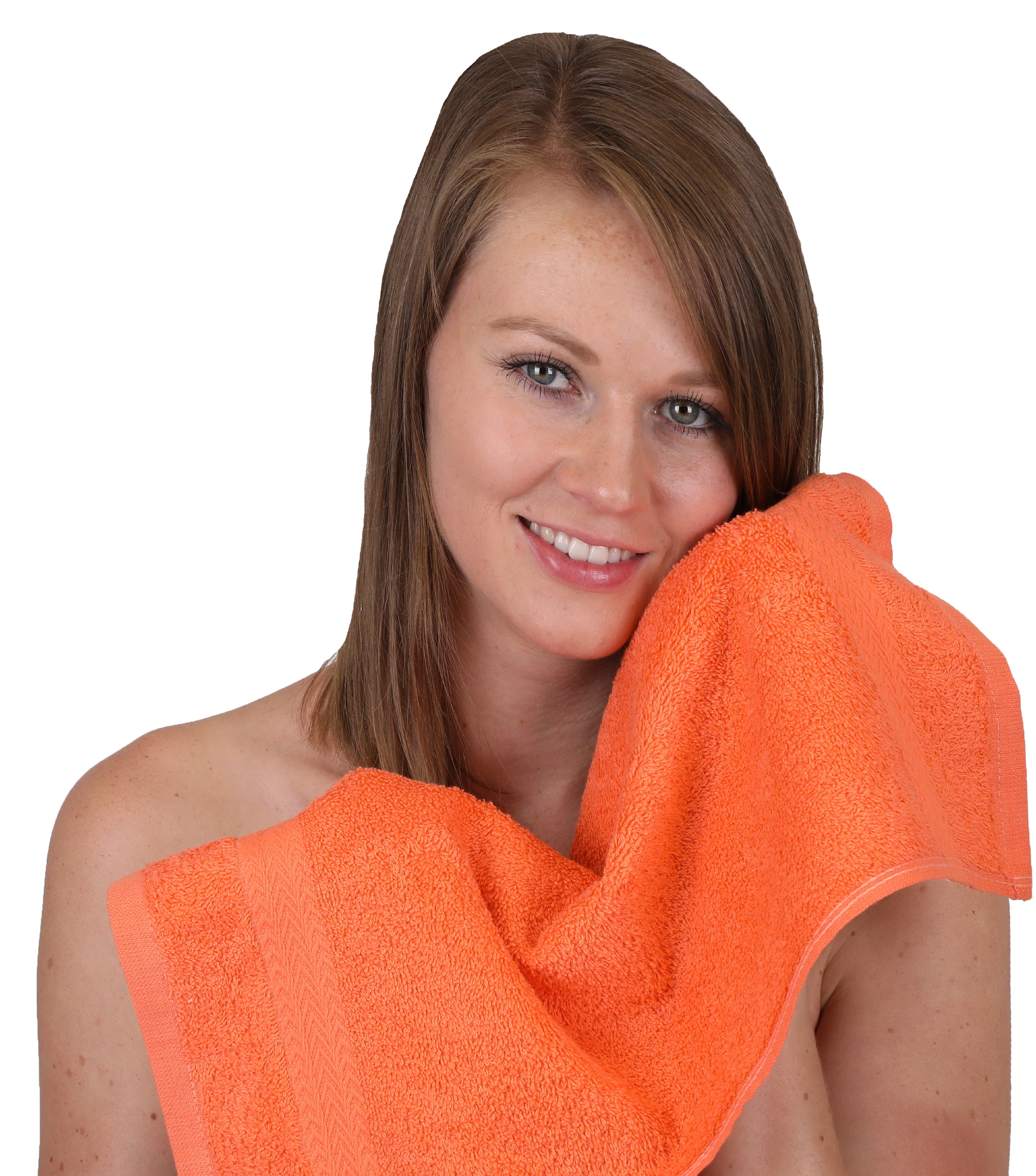 Betz Handtuch Set 12-TLG. Handtuch Set Premium 100% Baumwolle 2 Duschtücher 4 Handtücher 2 Gästetücher 2 Seiftücher 2 Waschhandschuhe Farbe blutorange/avocadogrün, 100% Baumwolle, (12-tlg)