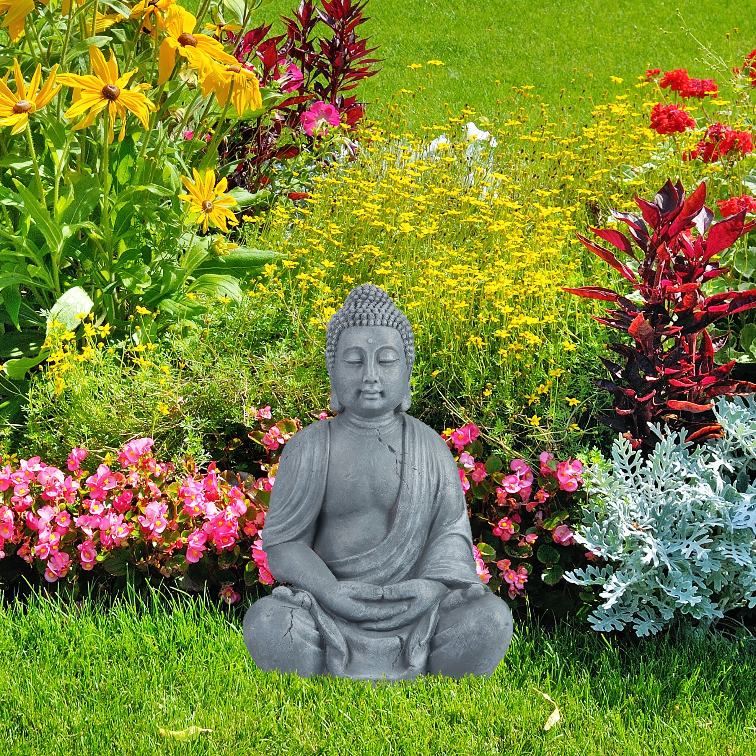 relaxdays Buddhafigur Buddha Figur 70 cm, hellgrau