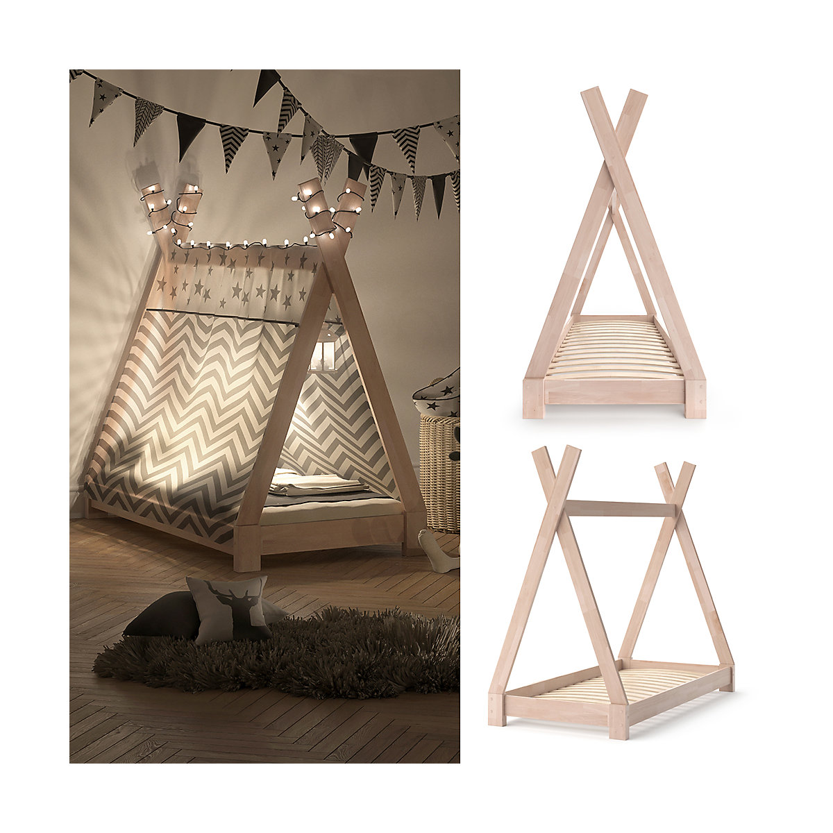 Kinderbett TIPI  70 x 140 cm Natur