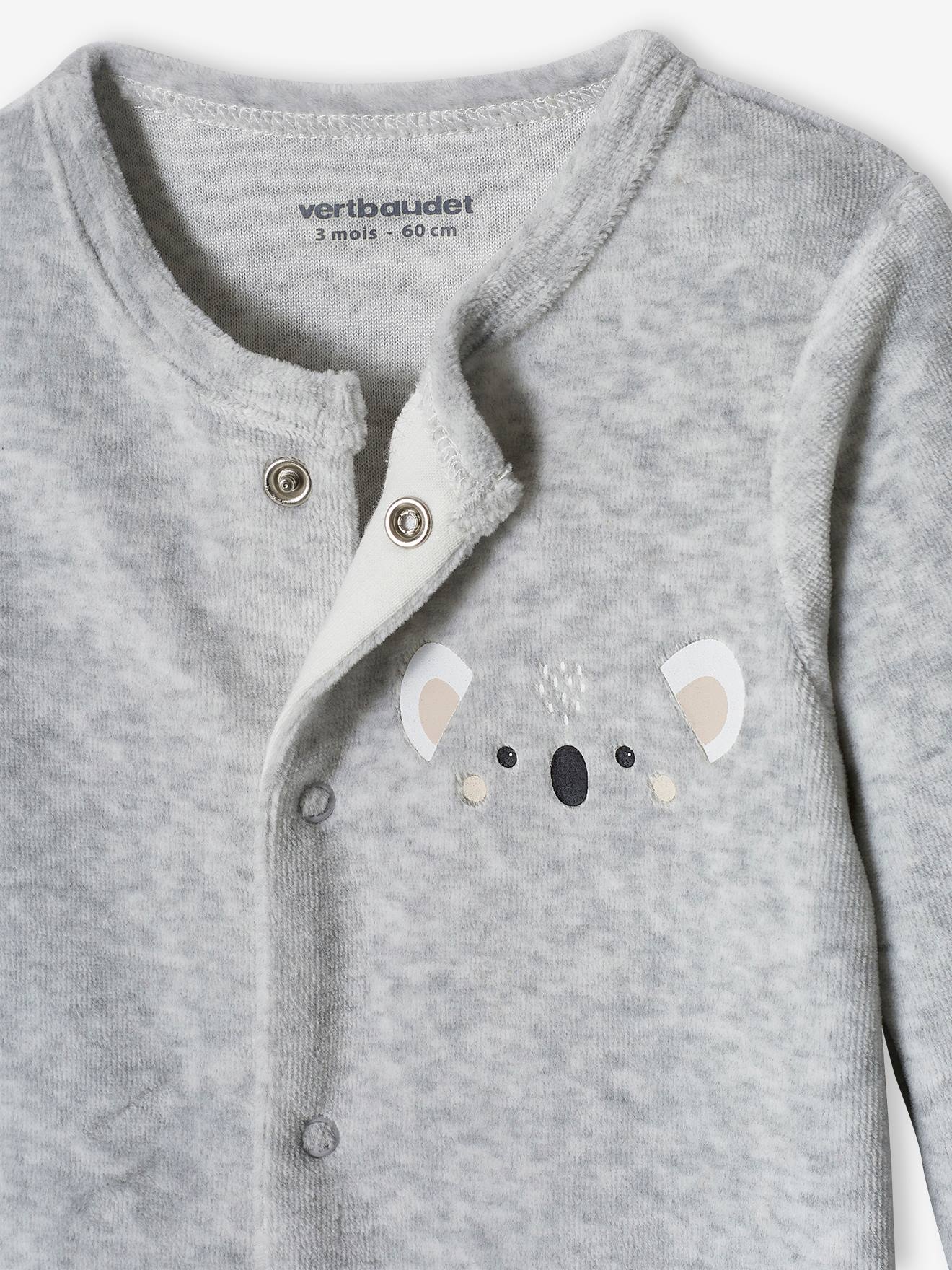 Vertbaudet Baby Samt-Strampler, Koala Oeko-Tex - grau meliert