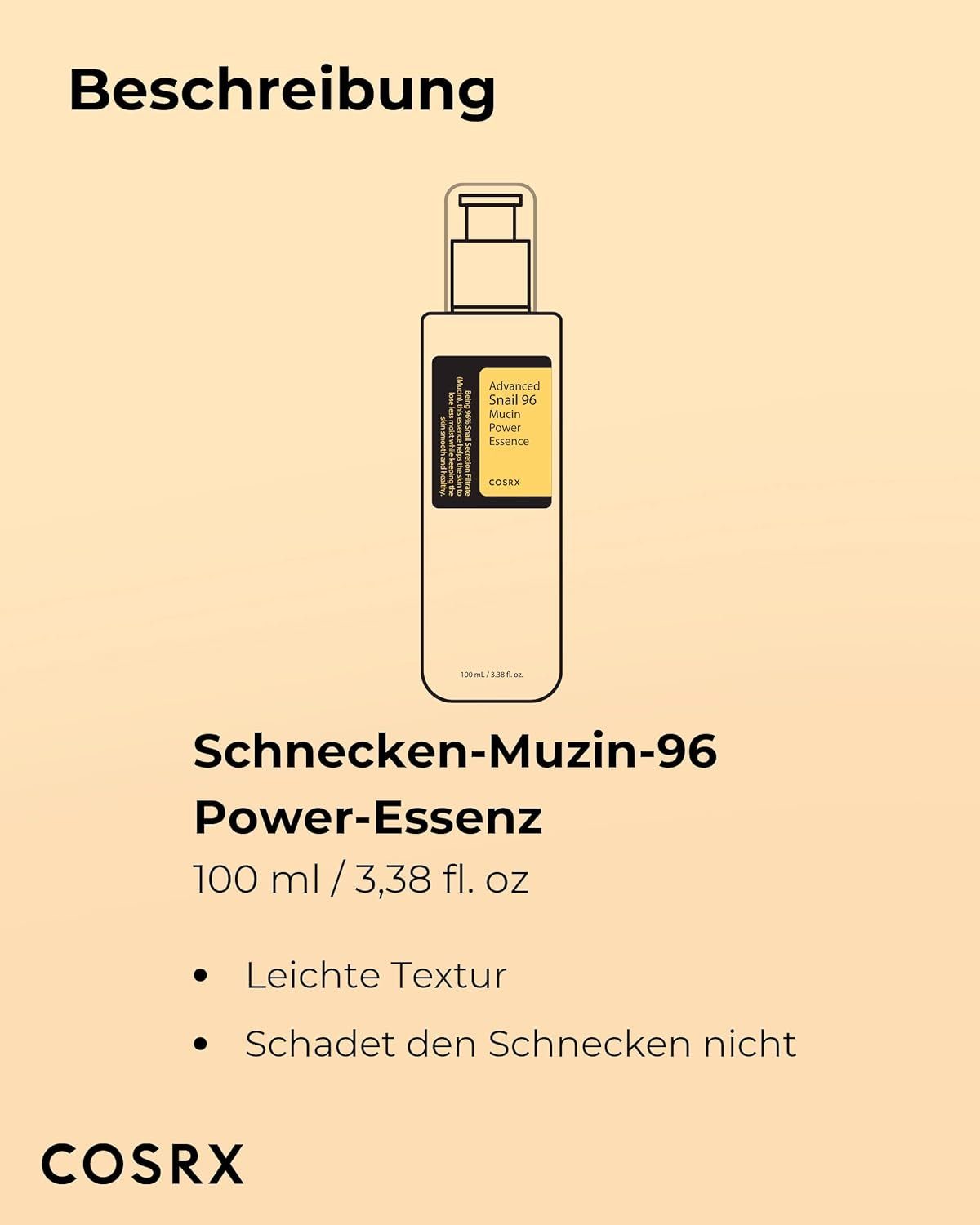 Cosrx Gesichtsserum Advanced Snail Power Essence 100ml Gesichtsserum Schneckenschleim Gesichtscreme, Creme Pickelentferner Akne Behandlung, Pickel Entferner, 1-tlg., Hochdosiert, für unreine und empfindliche Haut, Anti Pickel Serum