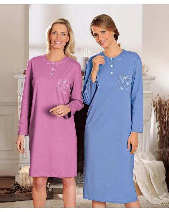 Chemise de nuit manches longues, maille jersey, 95 cm