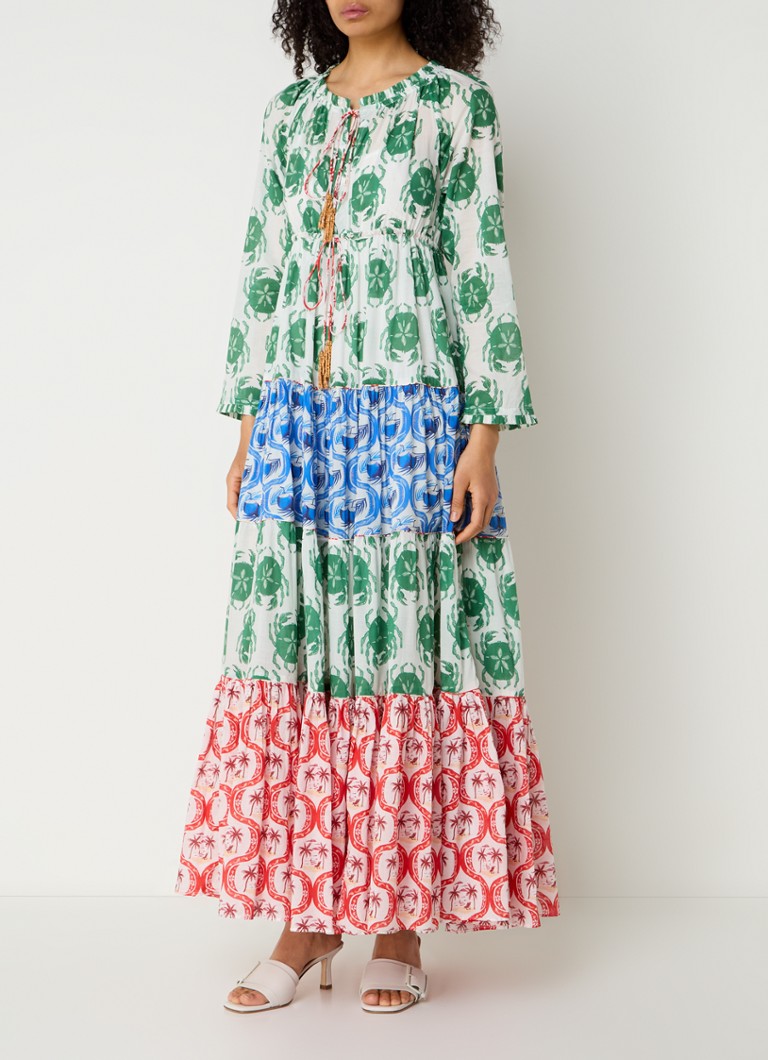 Vestido túnica largo con estampado de mezcla de sellos de Farm Rio