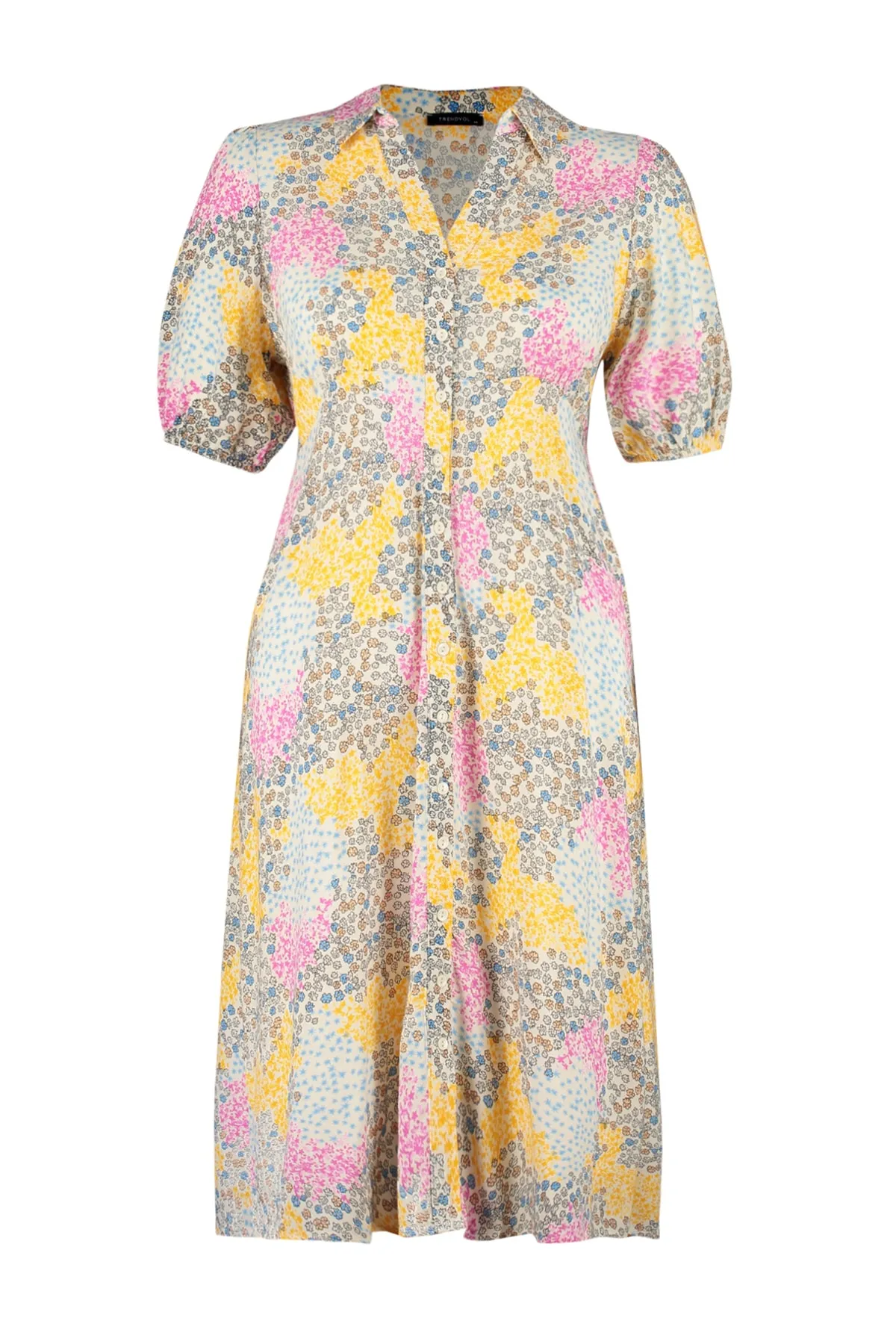 Trendyol Curve  Beiges gewebtes Hemdblusenkleid mit Blumenmuster TBBSS23AH00039