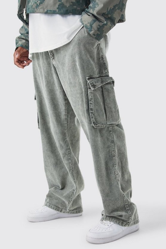 Plus lockere Cord-Cargohose mit Acid-Waschung