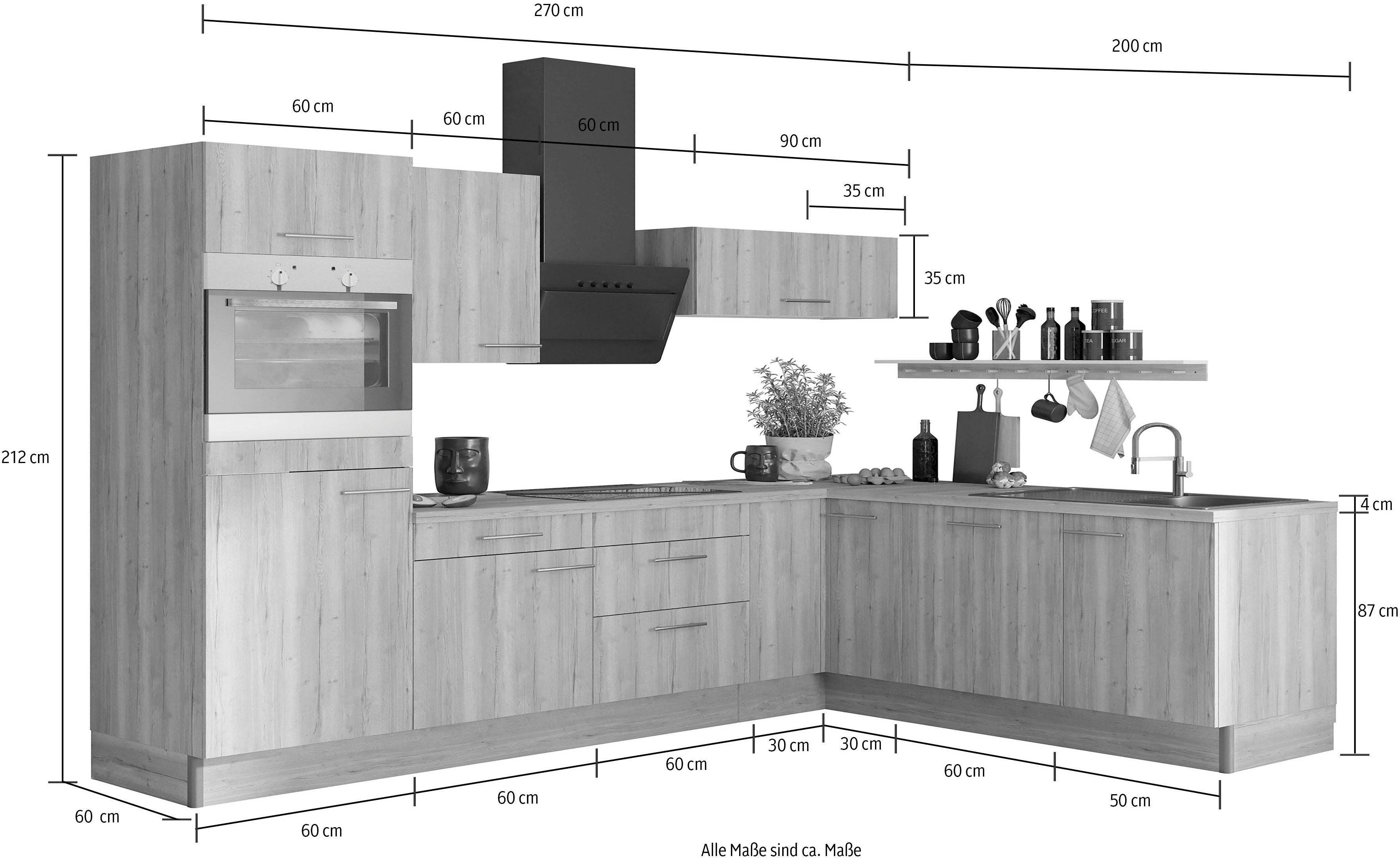 OPTIFIT Küche Klara, 270 x 200 cm breit, wahlweise mit E-Geräten