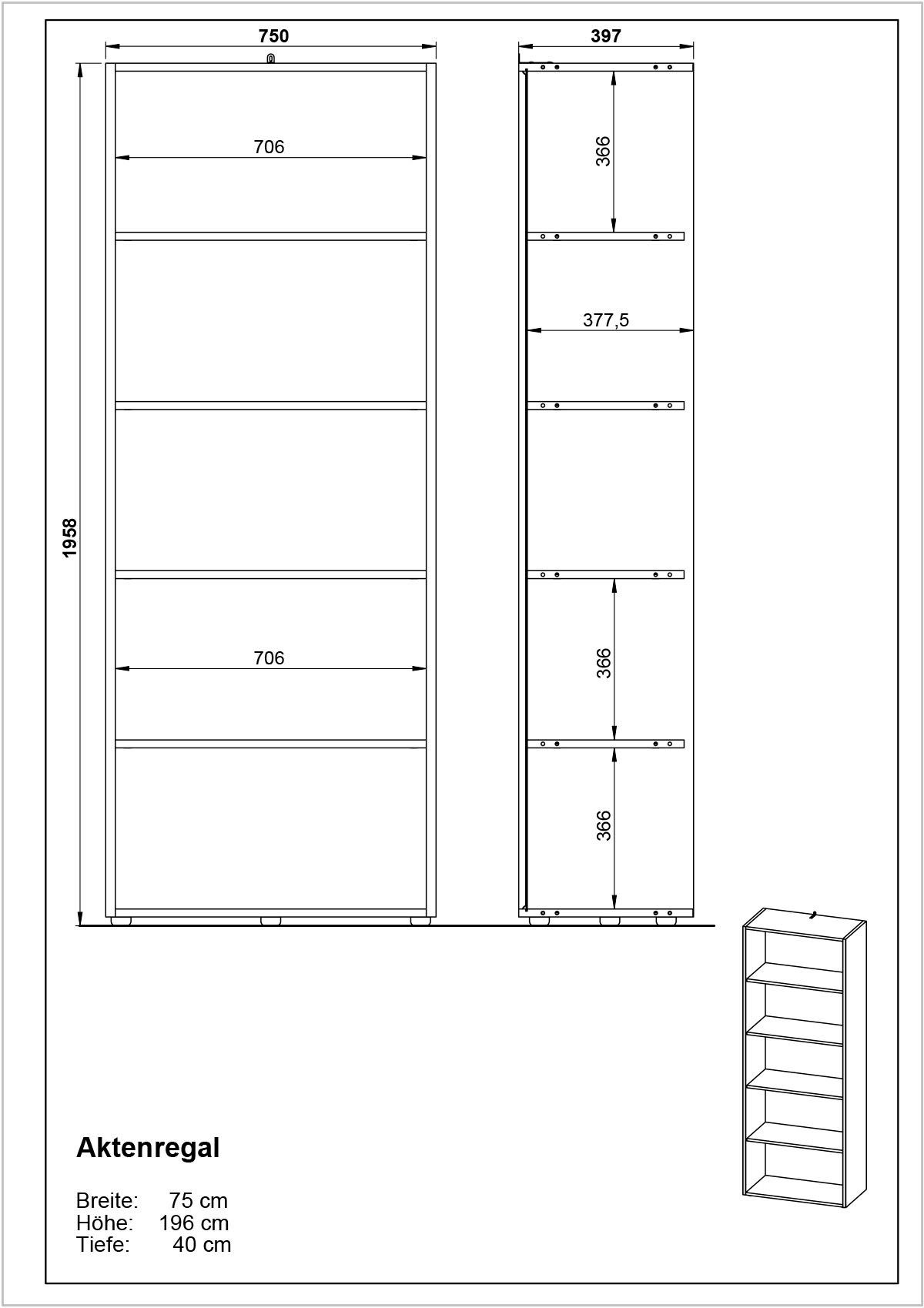 GERMANIA Aktenregal Pasadena, Made in Germany, hochwertig verarbeitet, Breite 75 cm